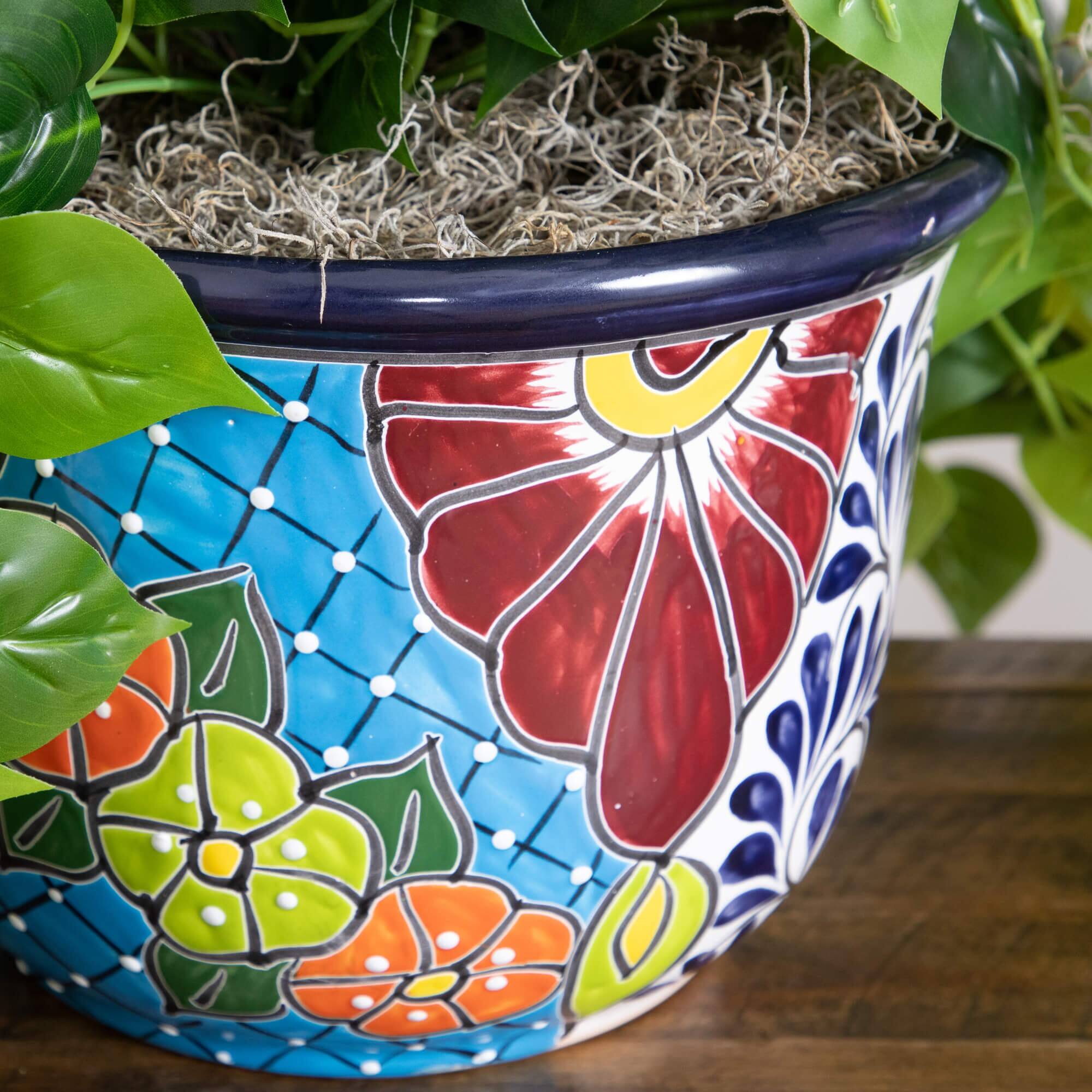 3.5ft. UV-Resistant Artificial Philodendron in Handmade Mexican Talavera Ceramic Planter