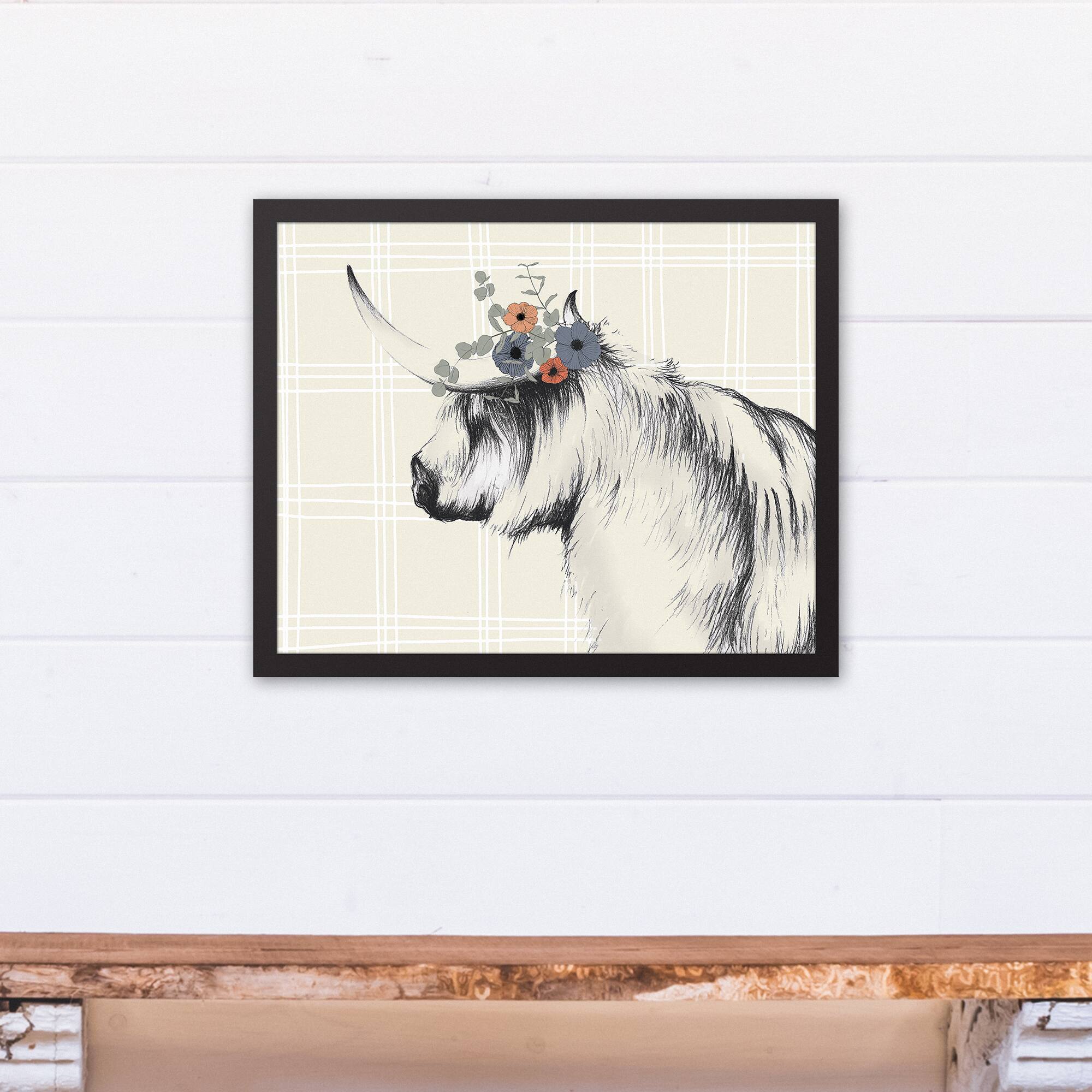 Charcoal Highland Floral Crown Black Framed Canvas