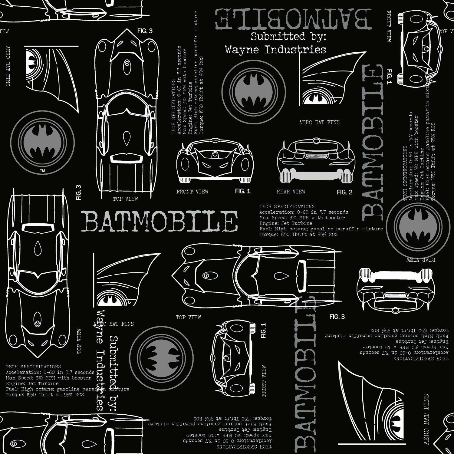 RoomMates Batmobile Blueprint Peel & Stick Wallpaper