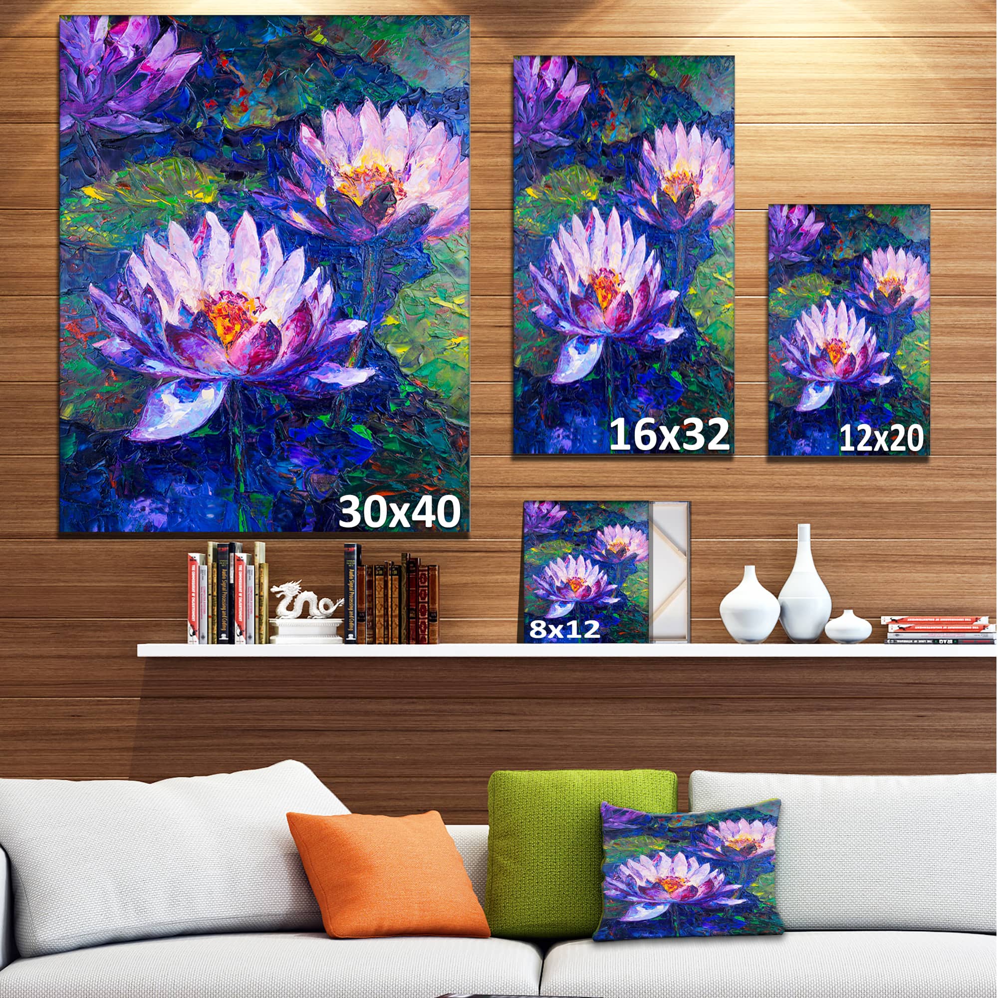 Designart - Blue Lotus Oil Painting - Floral Art Canvas Print