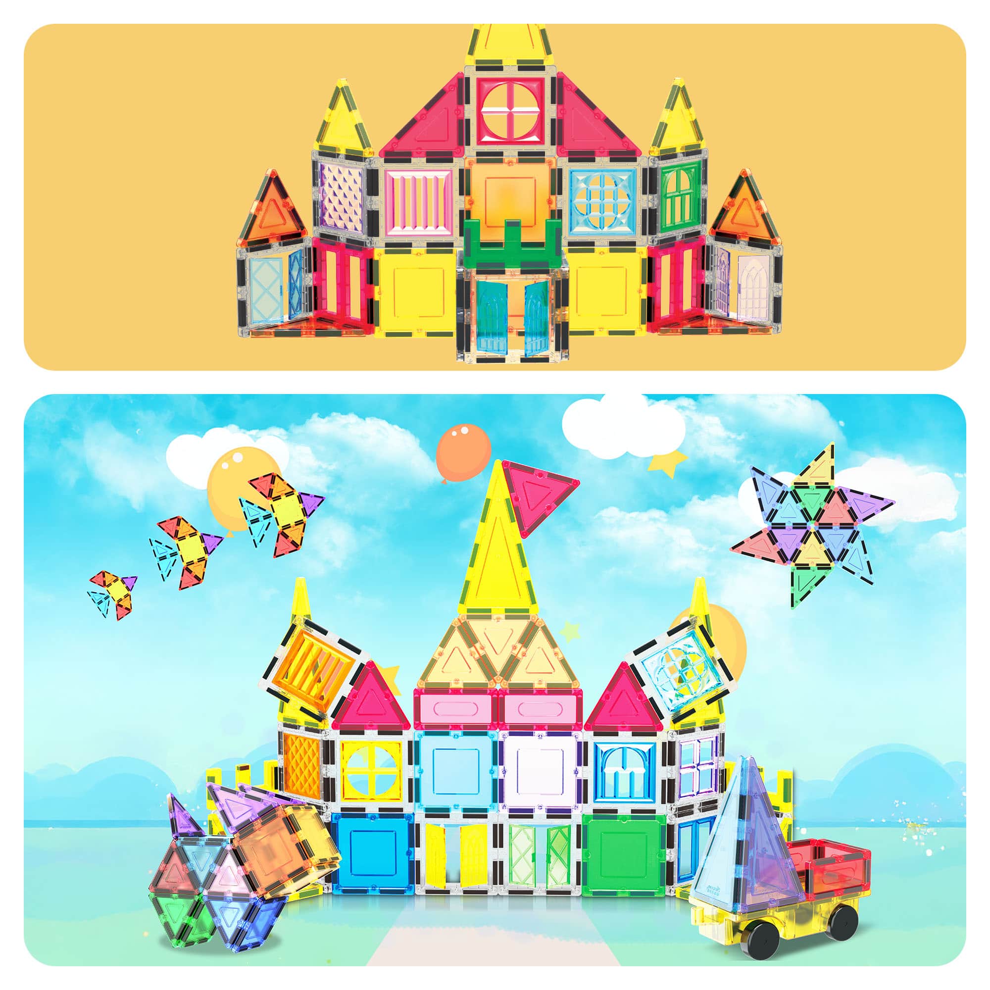 PicassoTiles 61-Piece Magnetic Tile Set with Windows &#x26; Doors