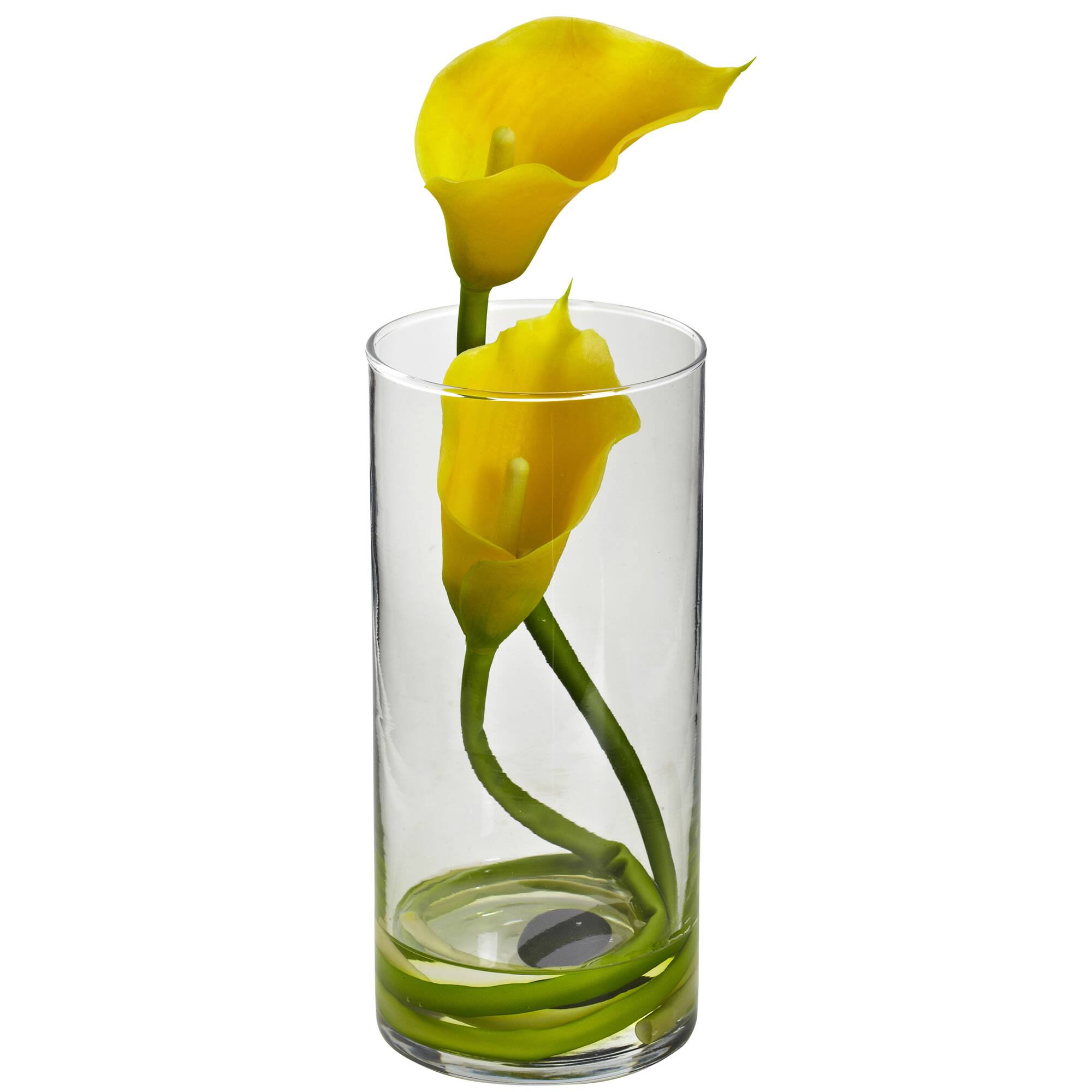 10.5&#x22; Yellow Double Calla Lily with Cylinder Vase, 2ct.