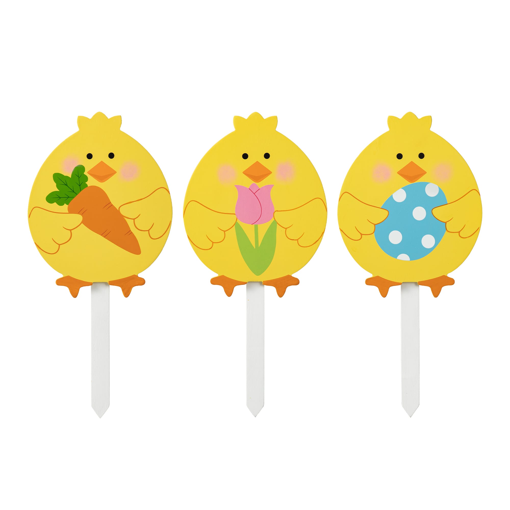 Glitzhome® 15" Set of 3 Easter Wooden Chick Pick or Yard Stake