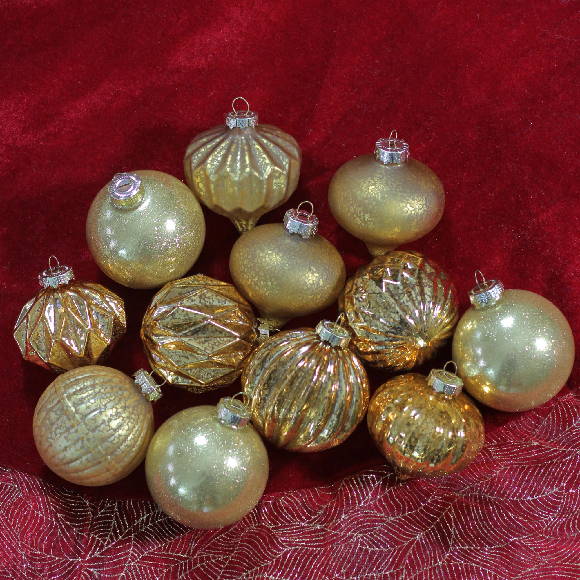 12ct. 3-Finish Shades of Gold Glass Ornaments