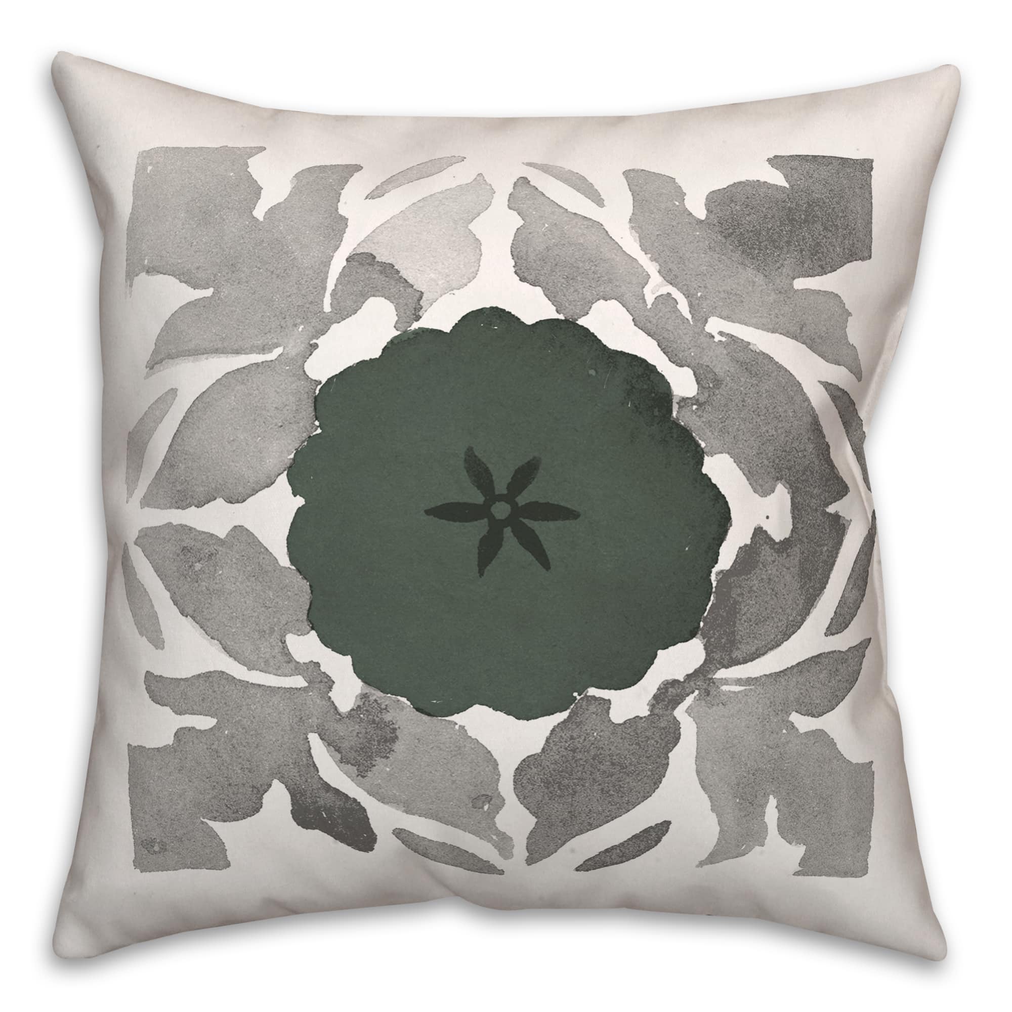 Gray &#x26; Green Medallion Throw Pillow