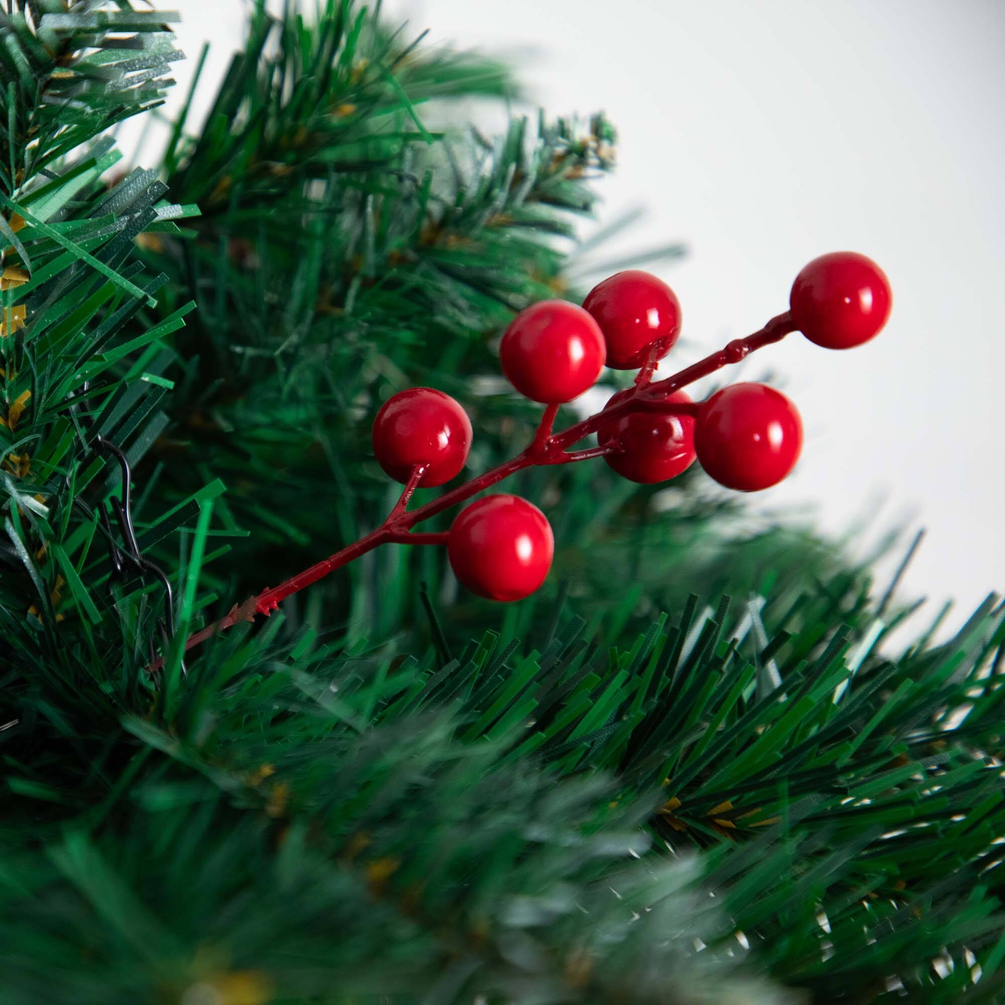 16&#x22; Artificial Pine &#x26; Berry Warm White LED Pre-Lit Hanging Basket