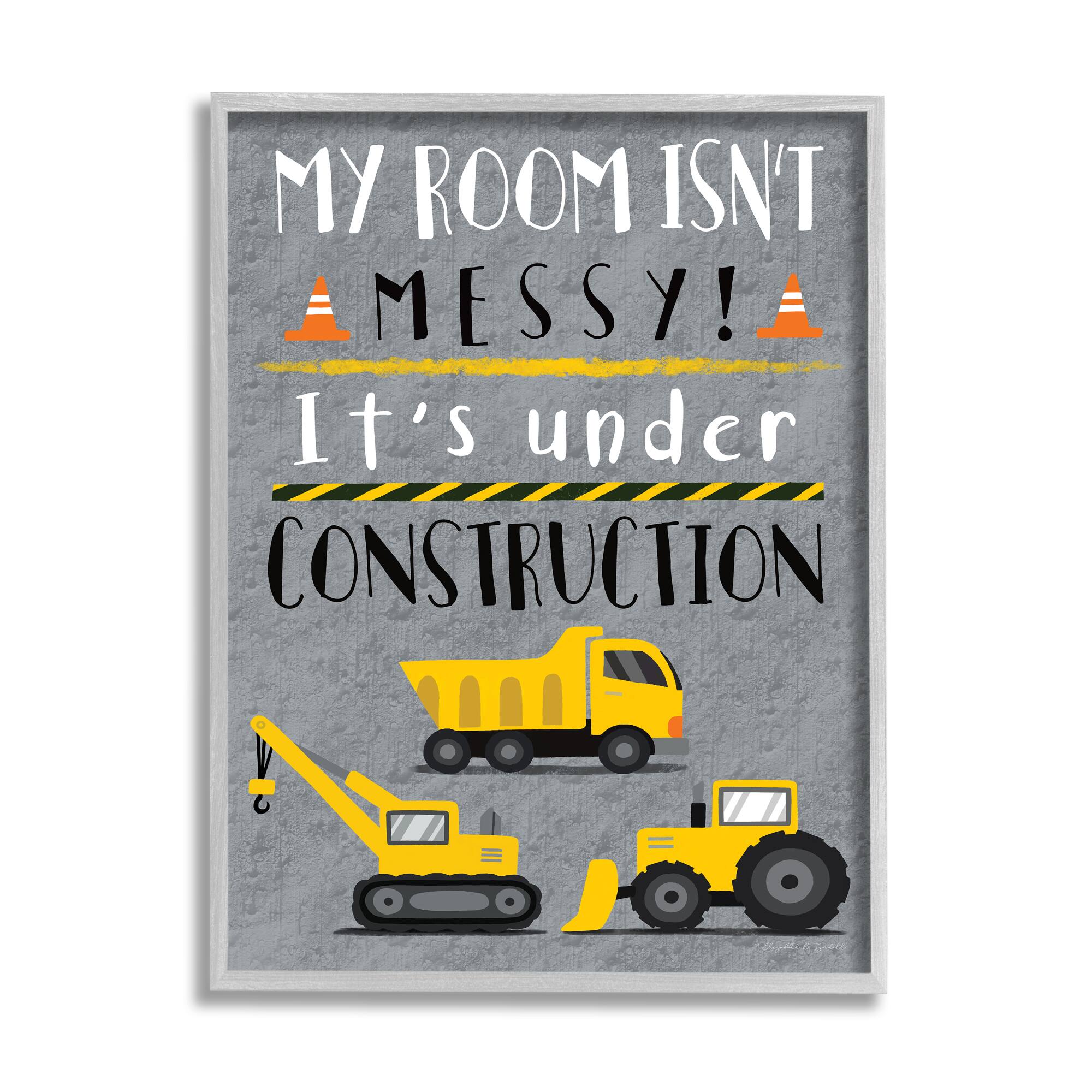 Stupell Industries Messy Room or Under Construction Kid's Room Sign in Frame Wall Art