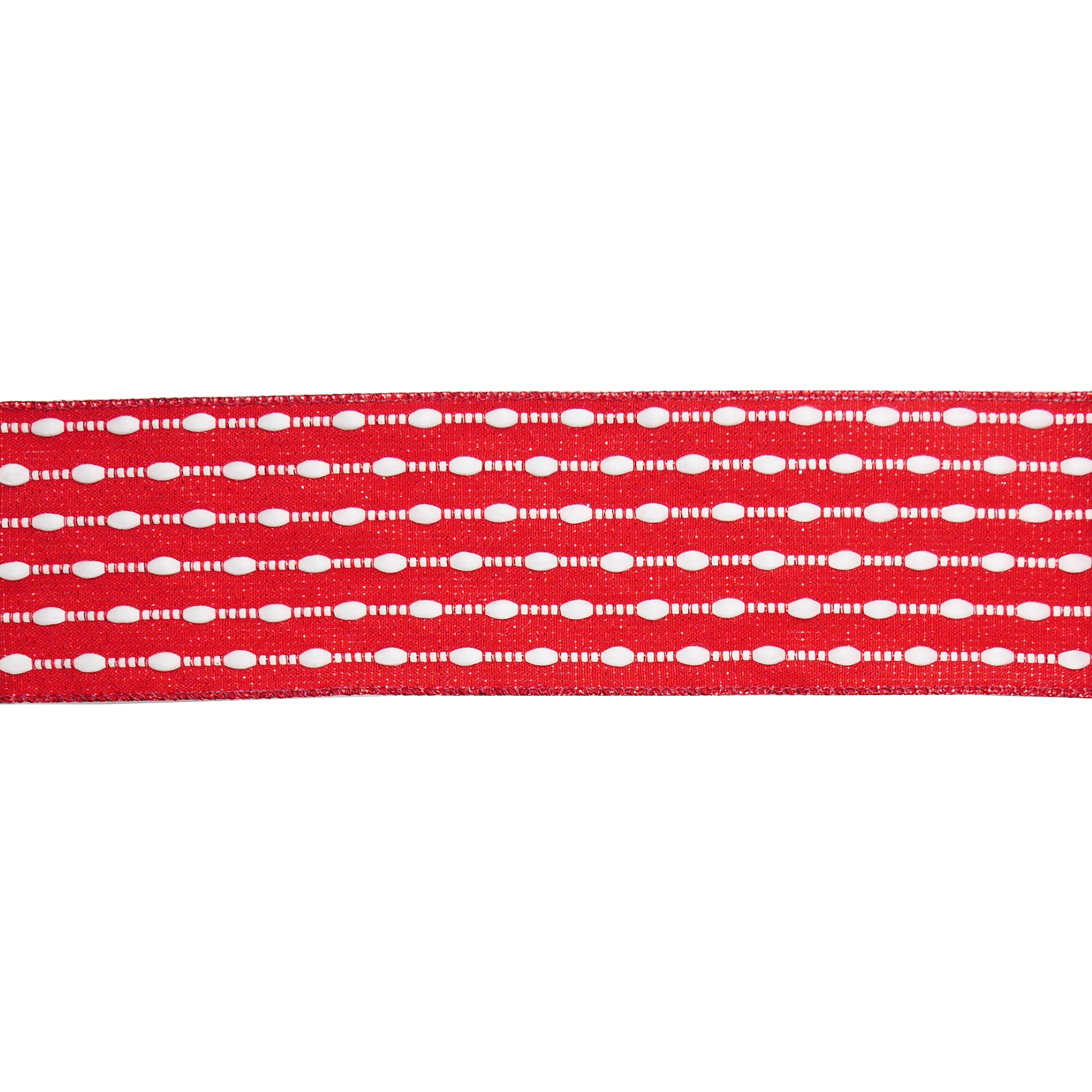 2.5&#x22; x 20ft. Red &#x26; White Stitch Wired Ribbon by Celebrate It&#xAE;