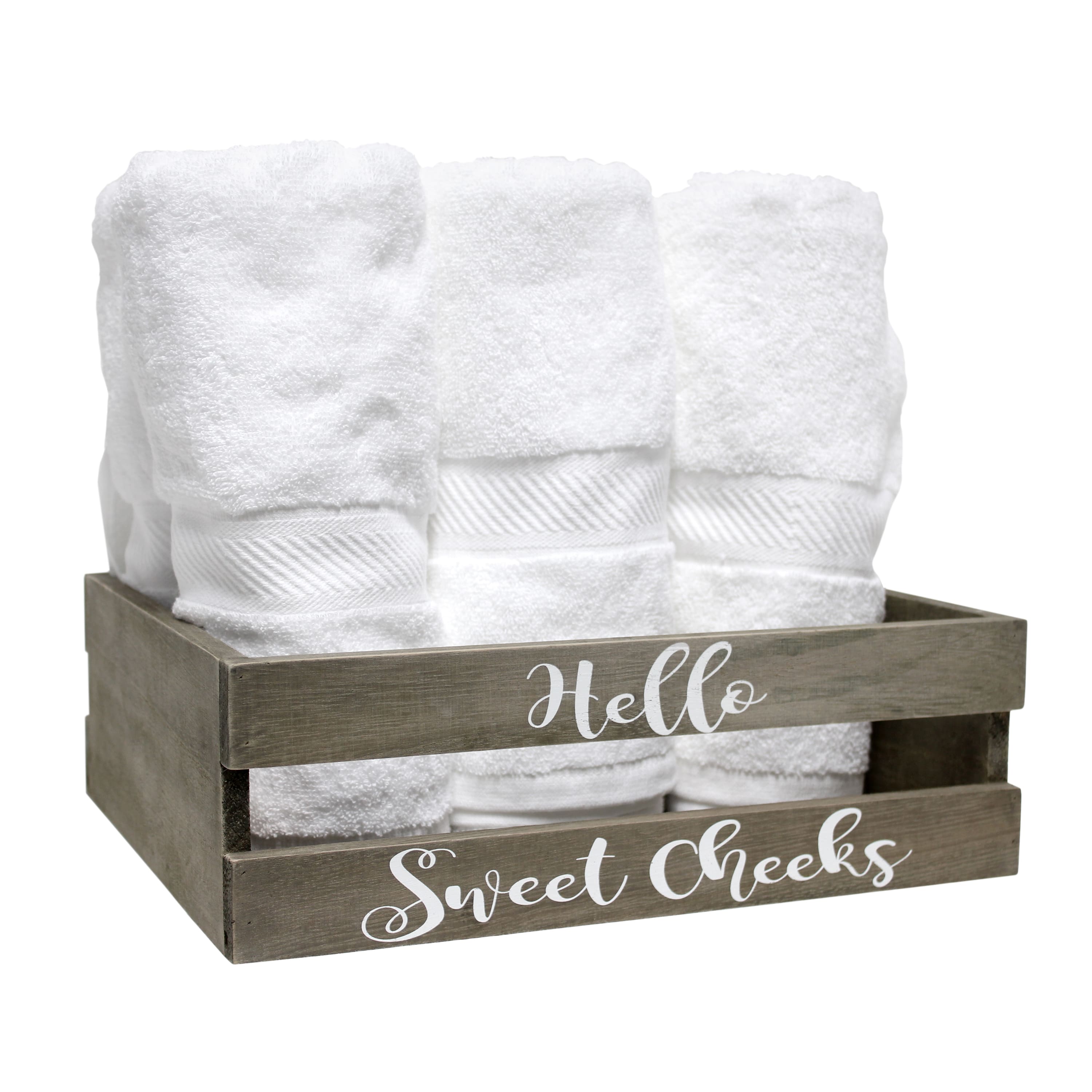 Elegant Designs Small Rustic Gray Cheeky Towel Holder, Frame & Toilet Paper Holder Set