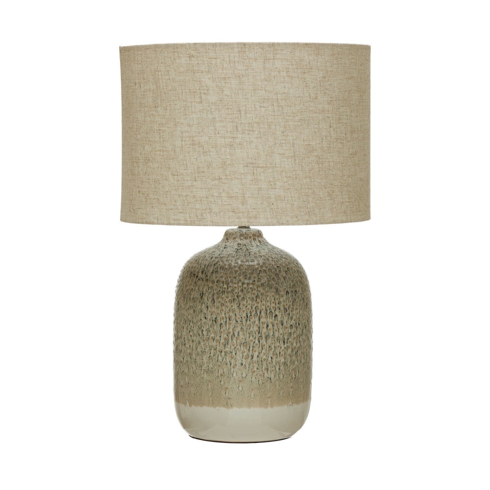 Hello Honey® 22" Taupe Reactive Glaze Stoneware Table Lamp with Linen Shade