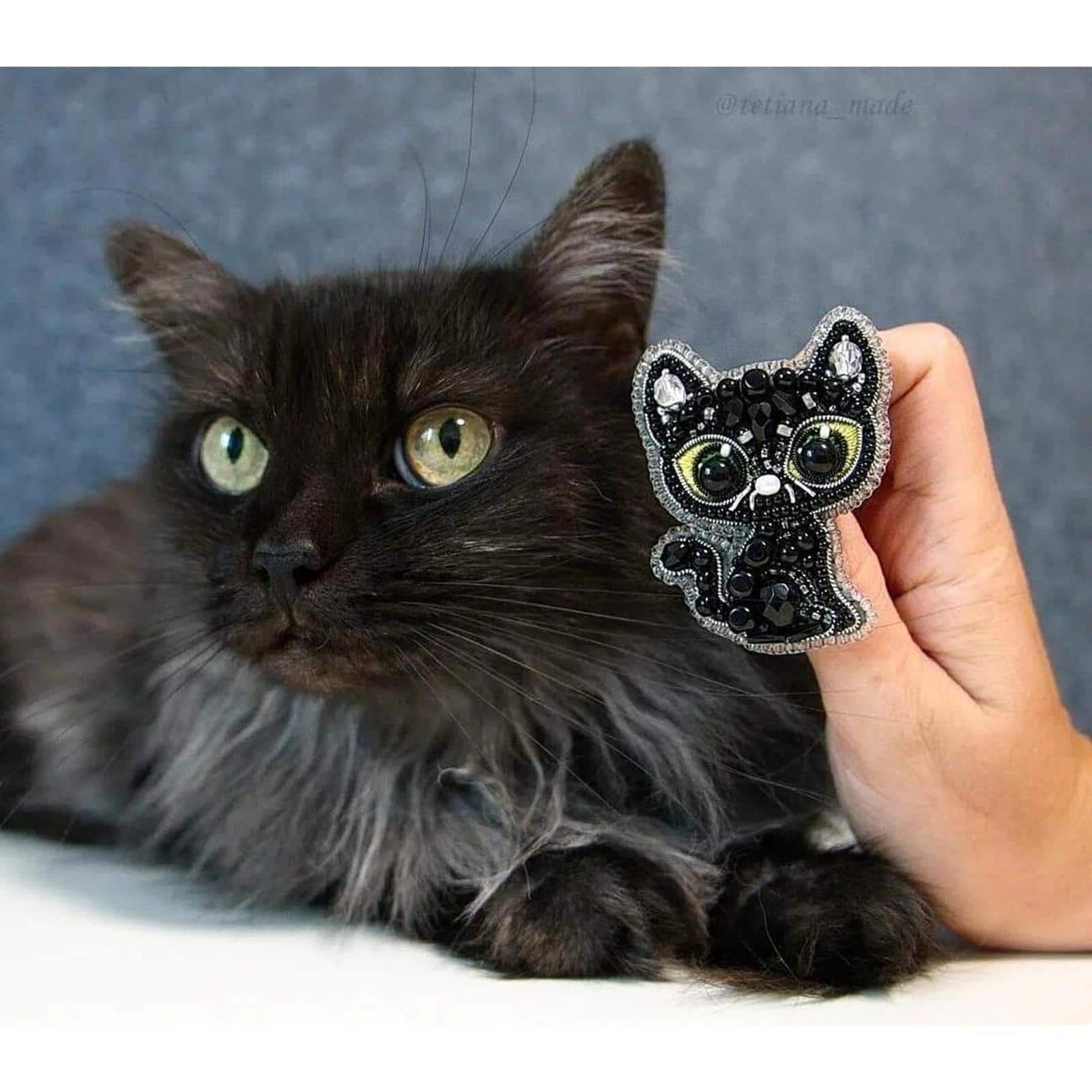 Crystal Art Beadwork Kit For Creating Broоch Black Cat