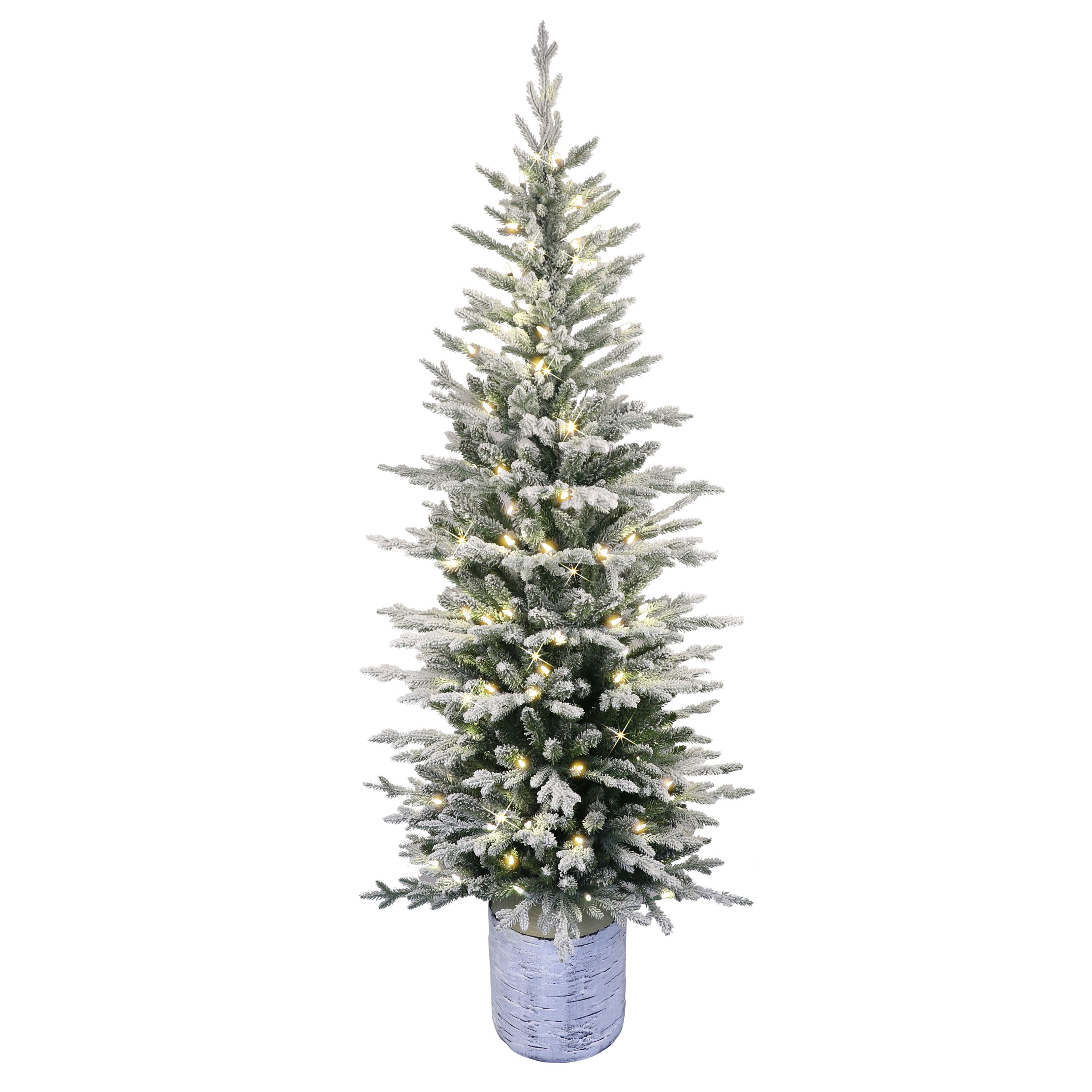 7.5ft. Pre-Lit Flocked Arctic Fir Pencil Artificial Christmas Tree, Warm White LED Lights