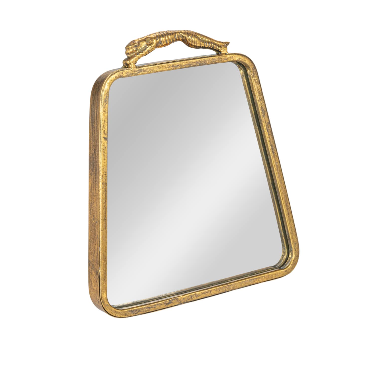 10&#x22; Gold Antique Metal Wall Mirror with Leopard Handle