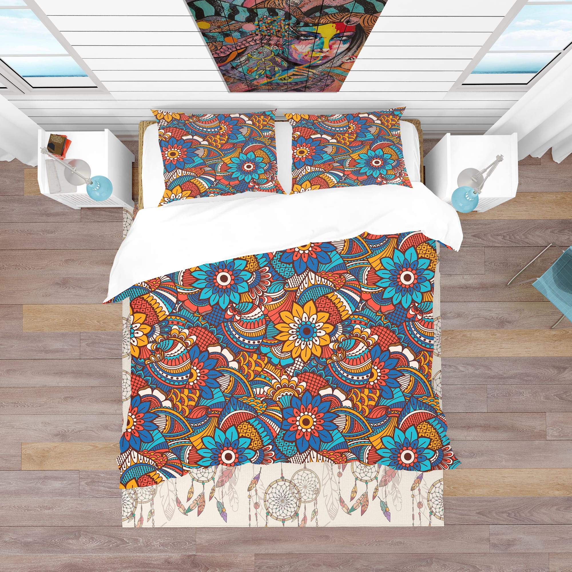 Designart &#x27;Hand Drawn Pattern with Floral Elements&#x27; Bohemian &#x26; Eclectic Bedding Set - Duvet Cover &#x26; Shams