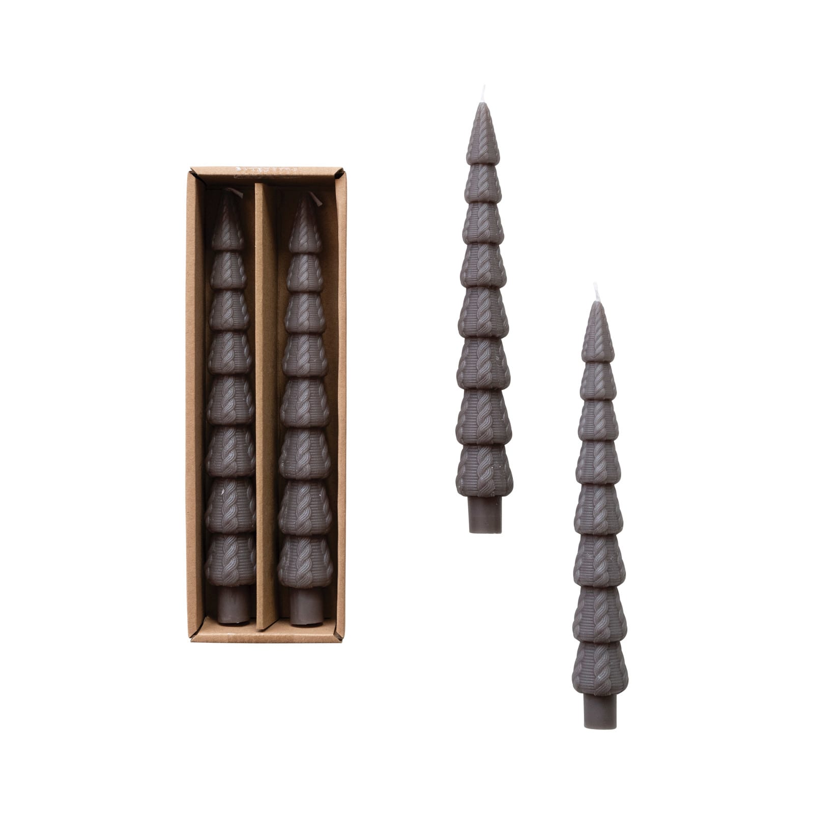 Hello Honey 10&#x22; Pewter Seasonal Silhouette Tree Shaped Taper Candles, 2ct.