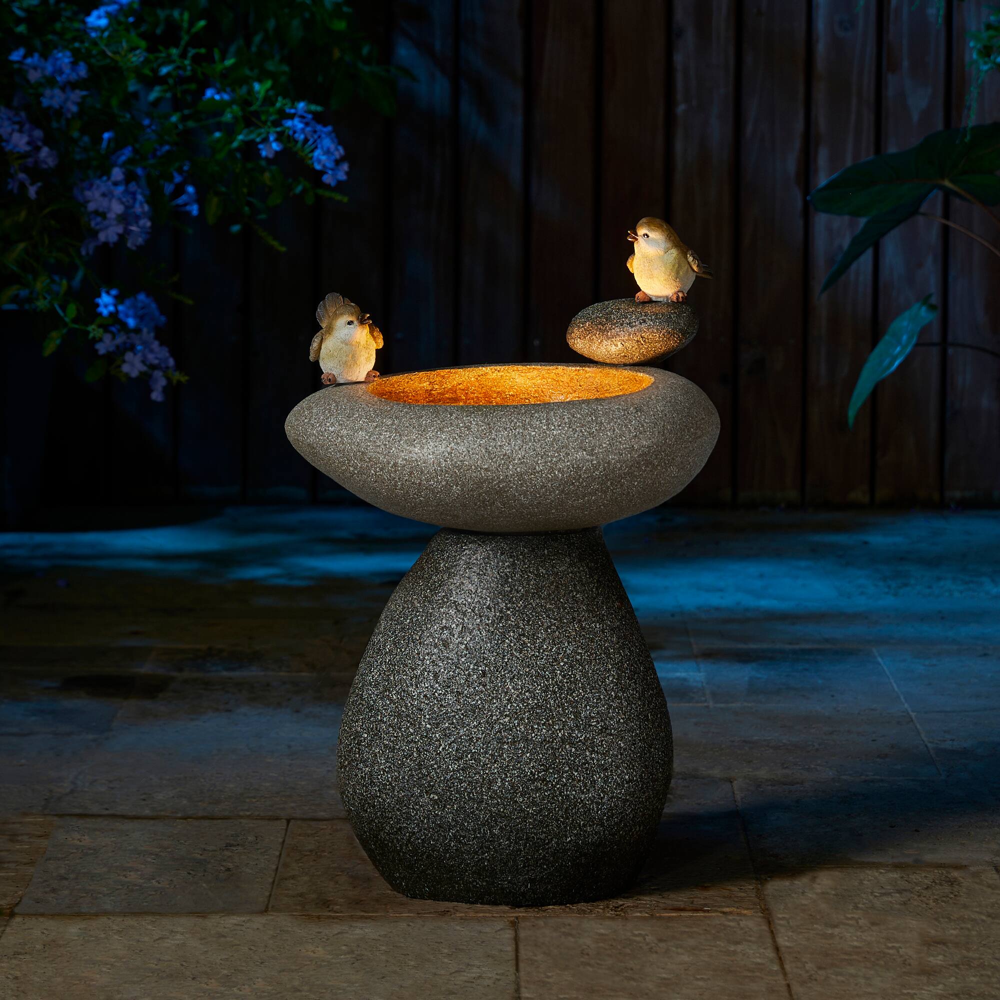 Glitzhome&#xAE; 20.75&#x22; Zen-Style Faux Stone Texture Outdoor Birdbath Fountain with LED Light