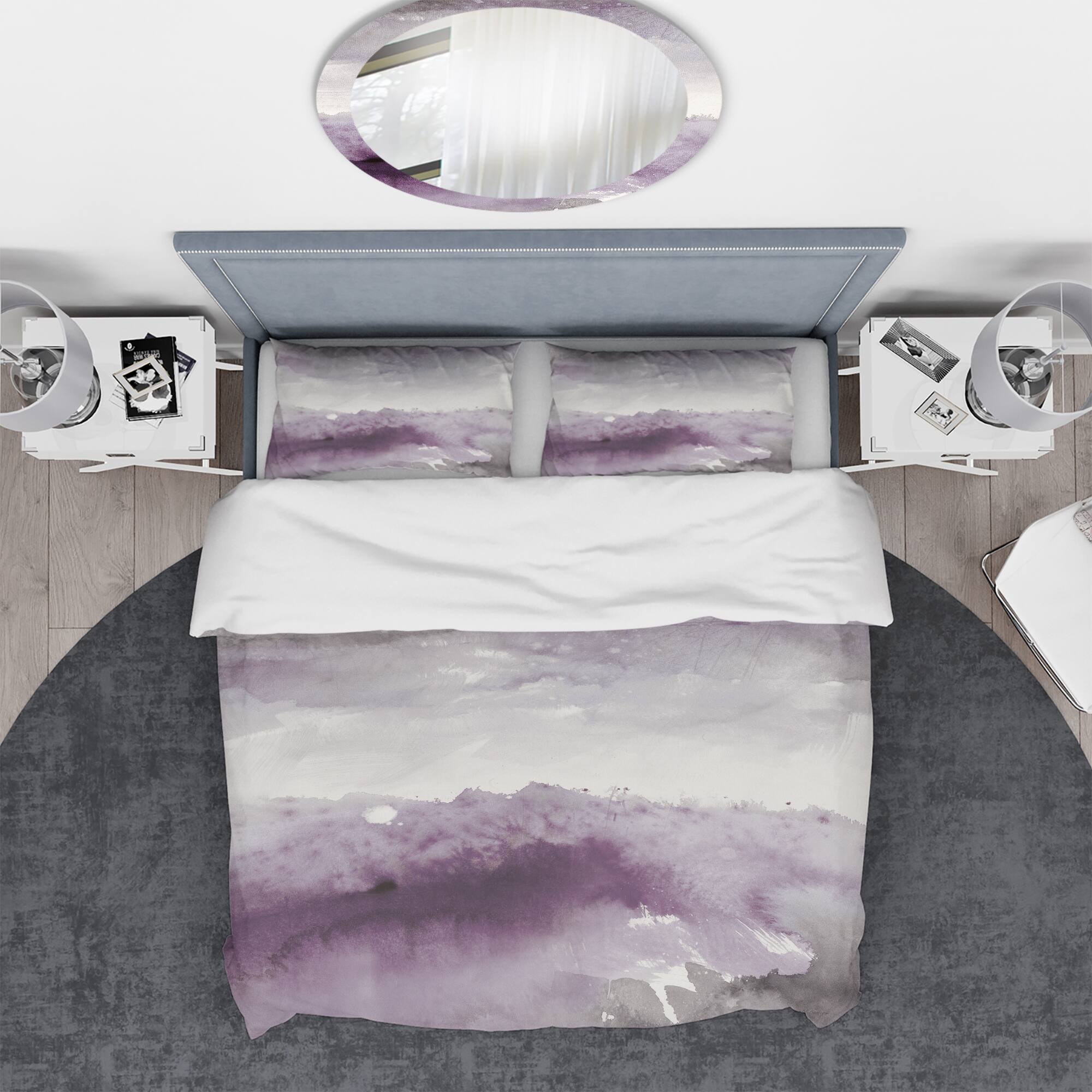 Designart &#x27;Midnight at the Lake II Amethyst and Grey&#x27; Geometric Bedding Set - Duvet Cover &#x26; Shams
