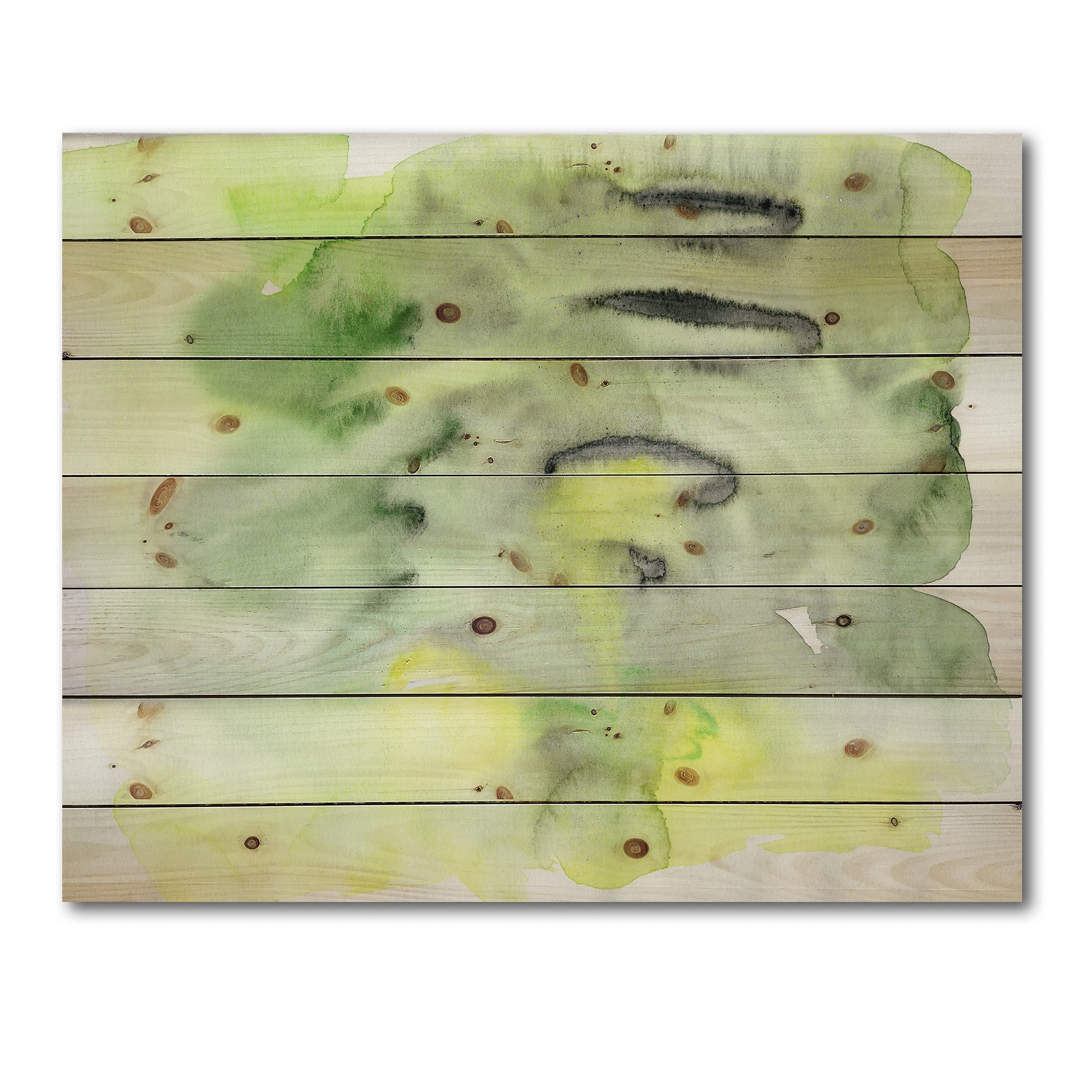 Designart - Abstract Pond of Green and Yellow - Modern Print on Natural Pine Wood
