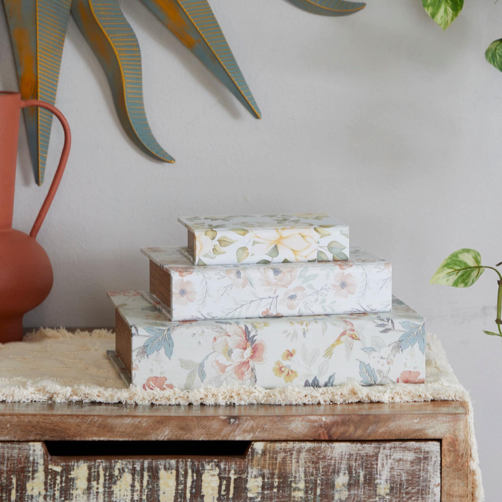 Vintage Floral Canvas Faux Book Box Set