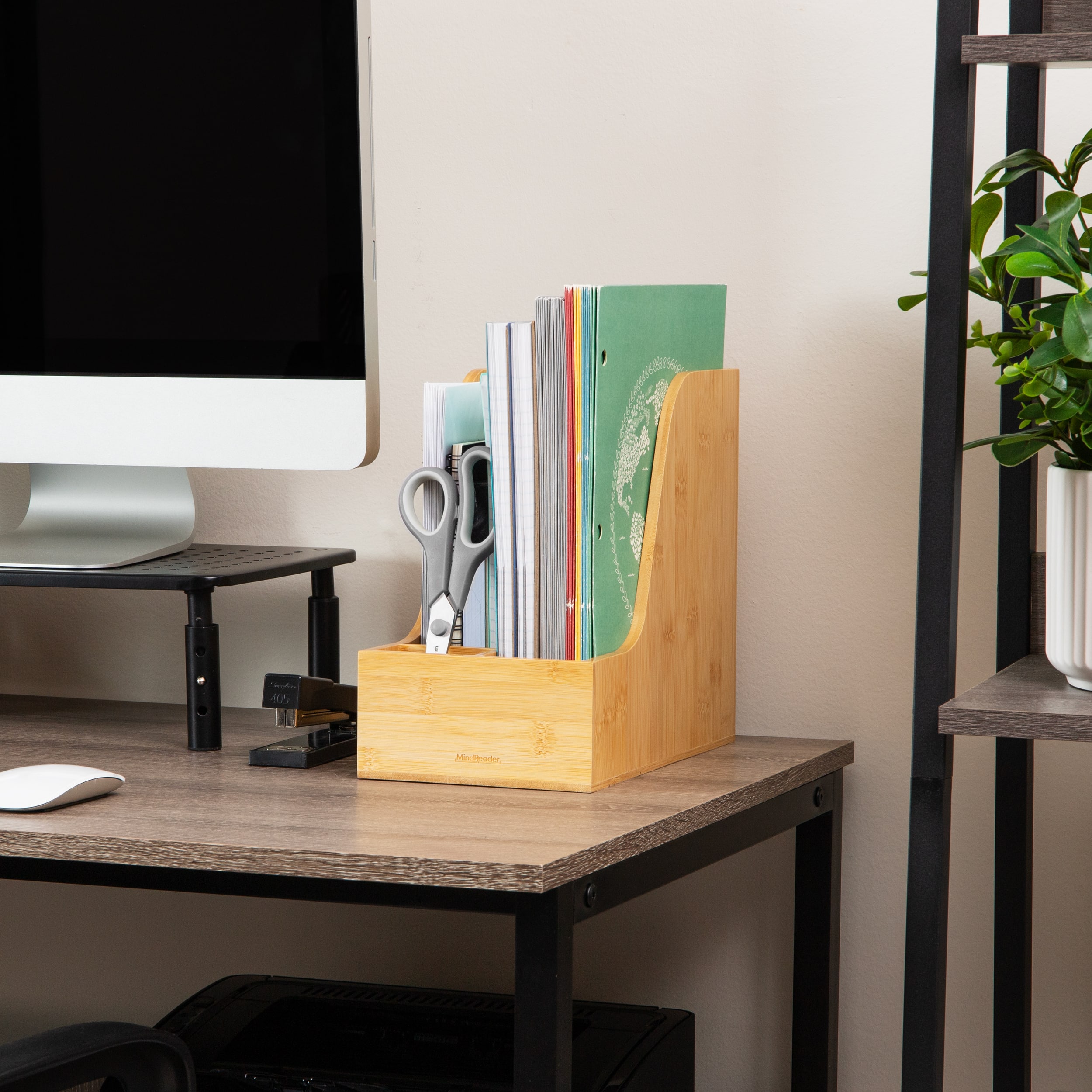 Mind Reader Vertical File Storage, Desktop Organizer, Magazine Holder, Office, Bamboo, Brown