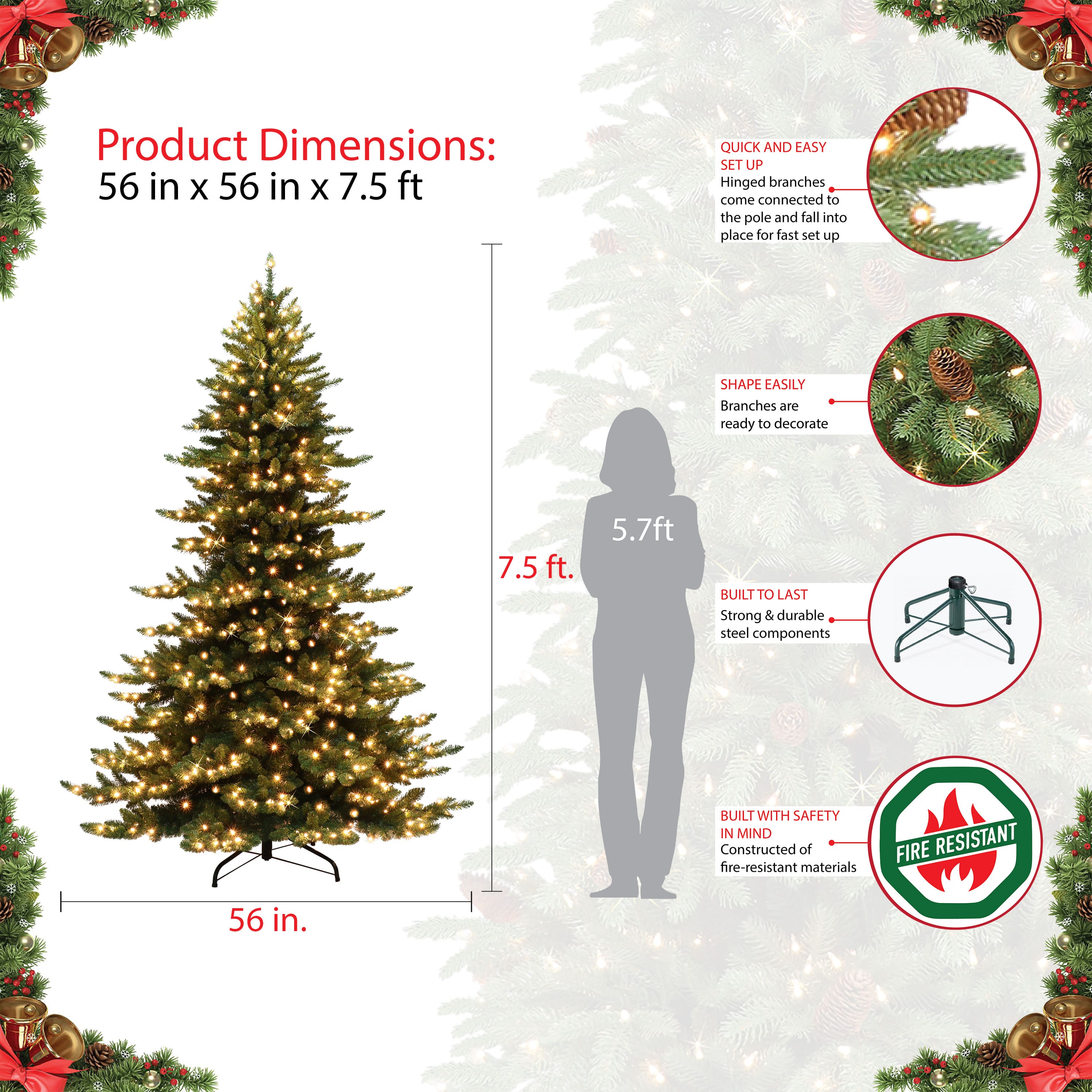 7.5ft. Pre-Lit Princess Pine Artificial Christmas Tree, Clear Lights