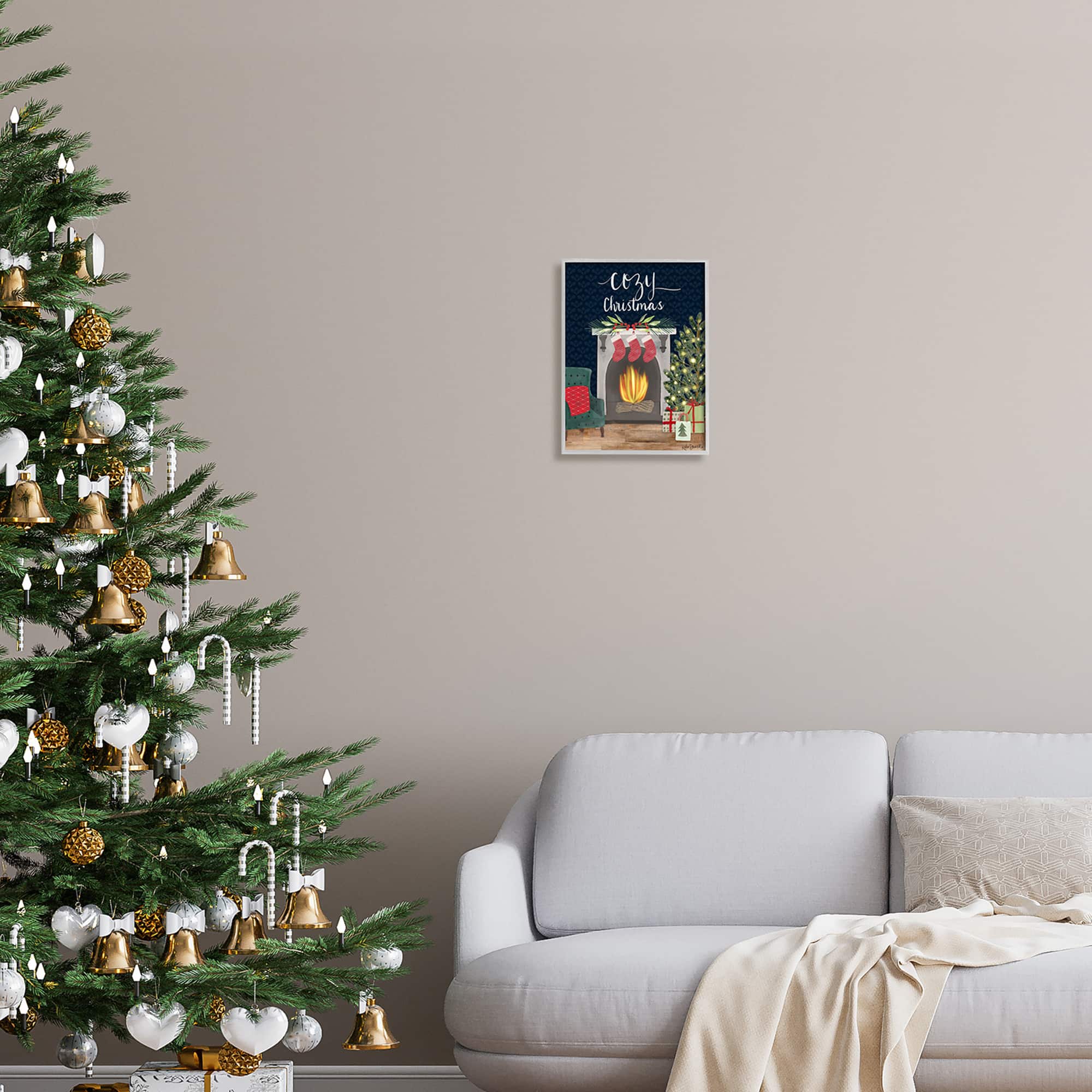 Stupell Industries Cozy Christmas Fireplace Mantel Framed Giclee Art