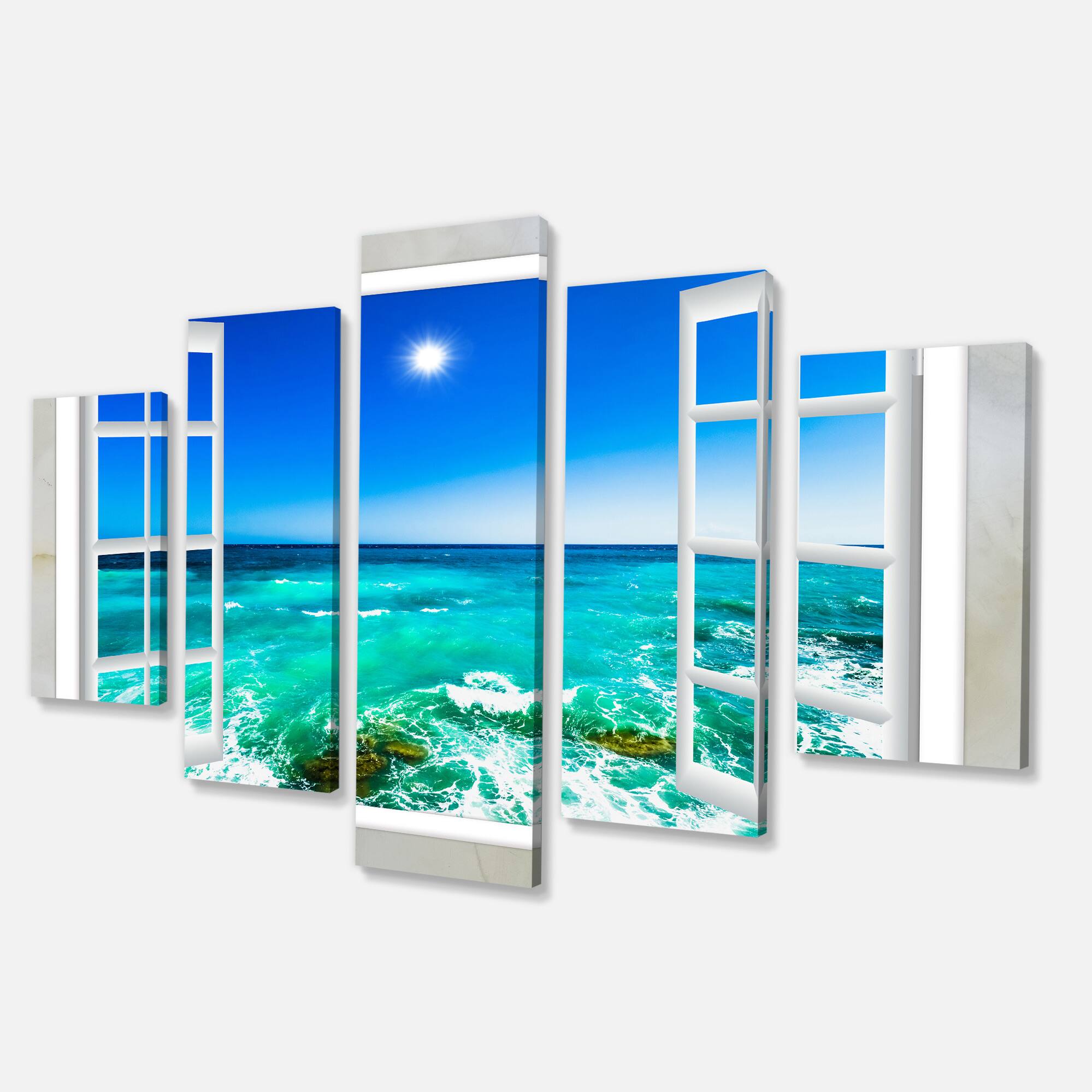Designart - Open Window to Wavy Ocean - Extra Large Seashore Canvas Art
