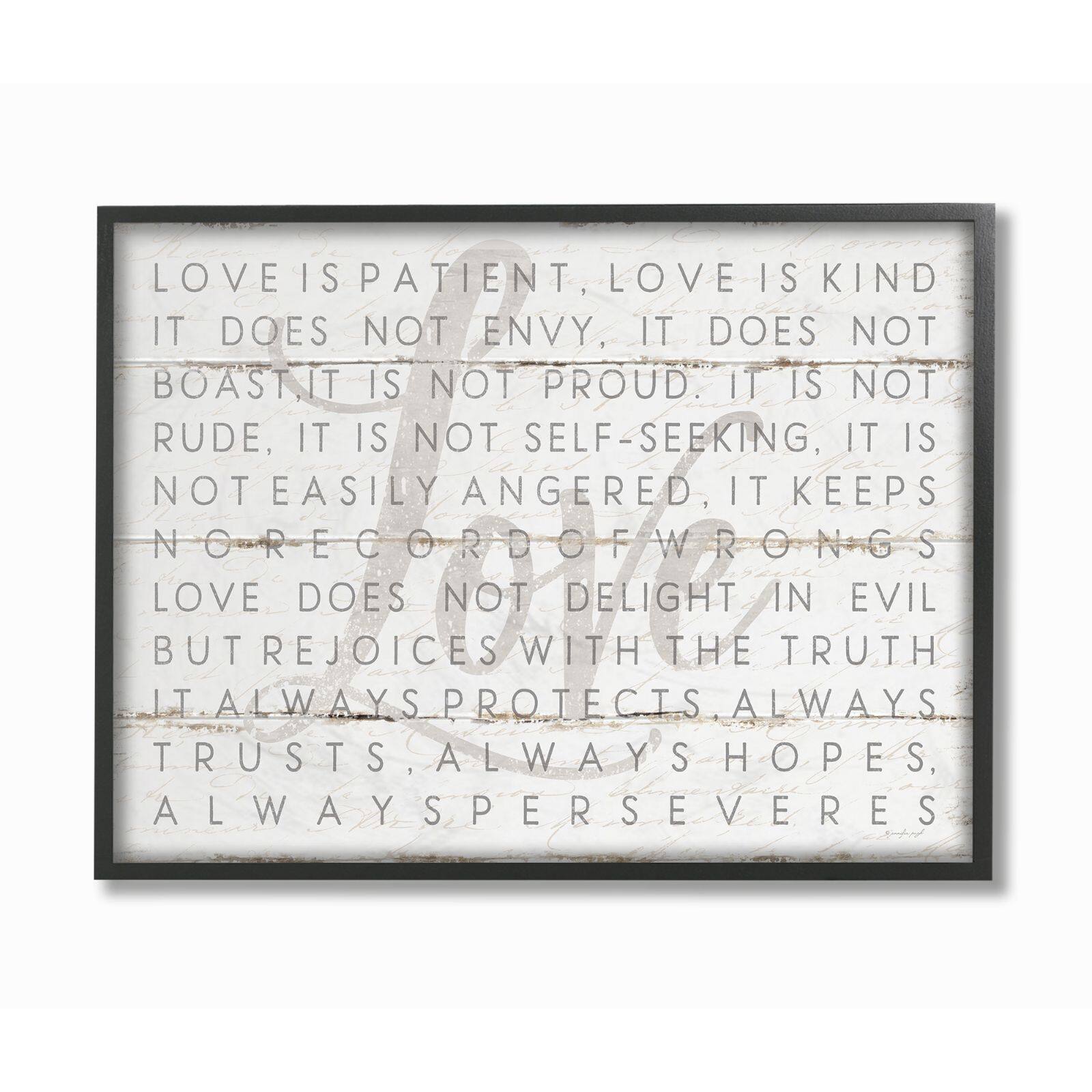 Stupell Industries Love Is Patient Gray on White with Black Frame Wall Accent in Gray/White | 11" x 14" | Michaels®