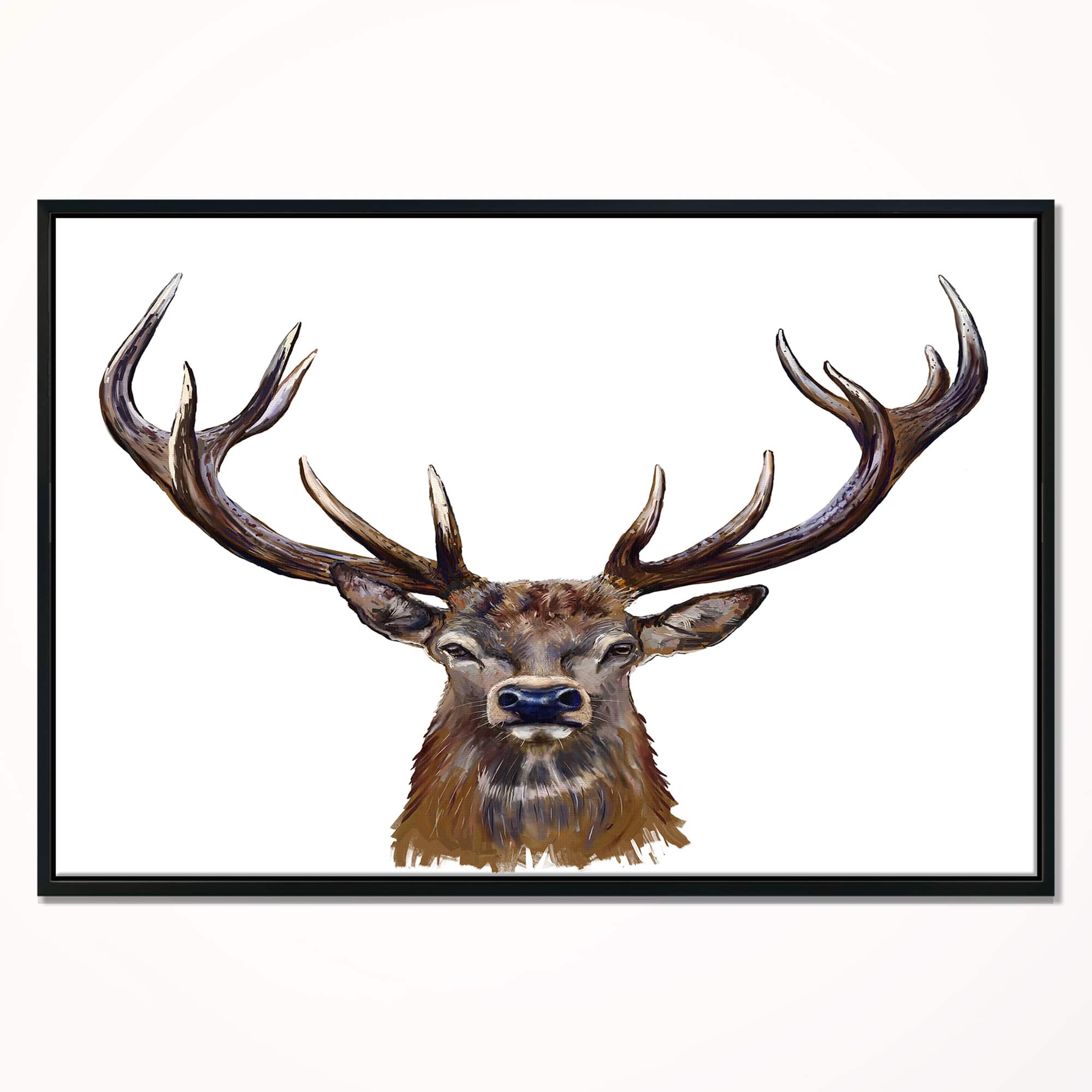 Designart - Deer Head in Front Illustration - Animal Art On Framed Canvas