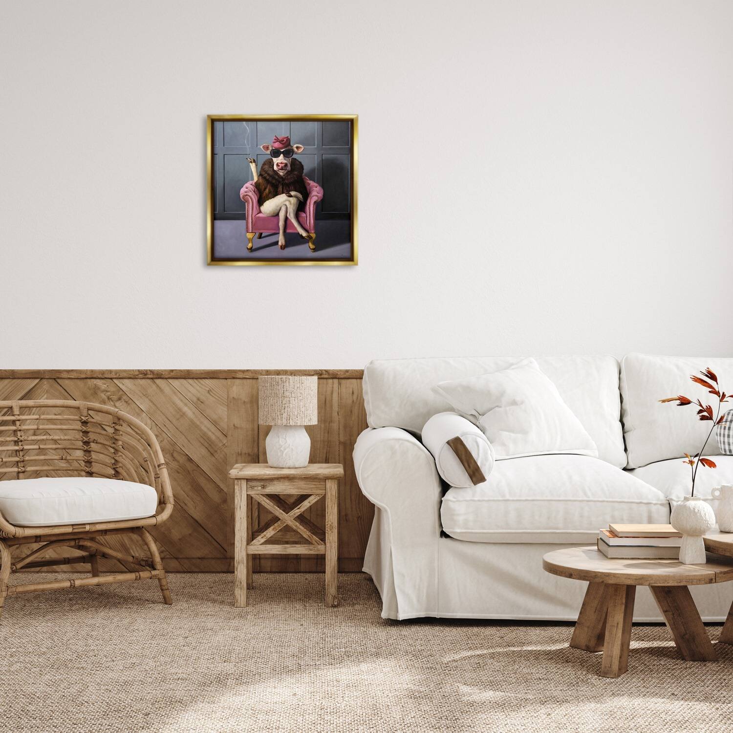 Stupell Industries Trendy Pink Glam Cow Floater Framed Art