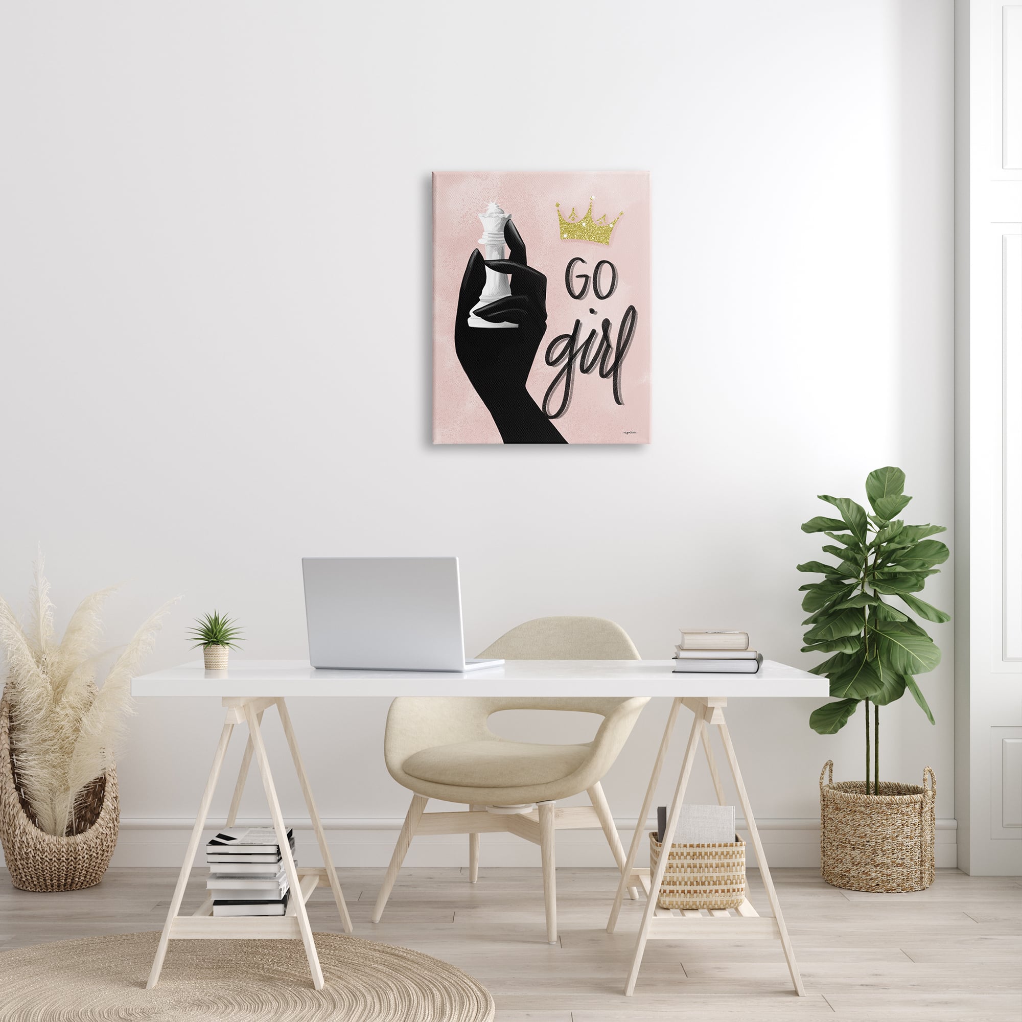 Stupell Industries Go Girl Phrase Sparkle Crown Queen Chess Piece Canvas Wall Art