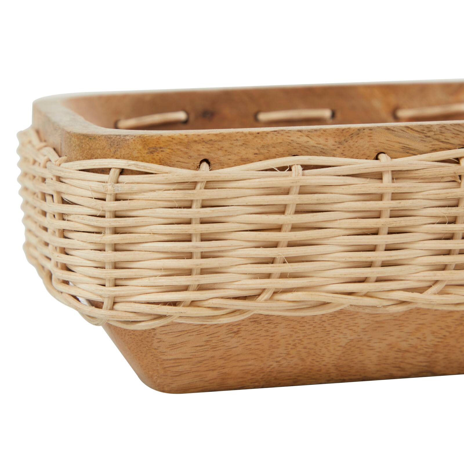 24.5&#x22; Brown Handmade Wooden Tray with Woven Seagrass Accent