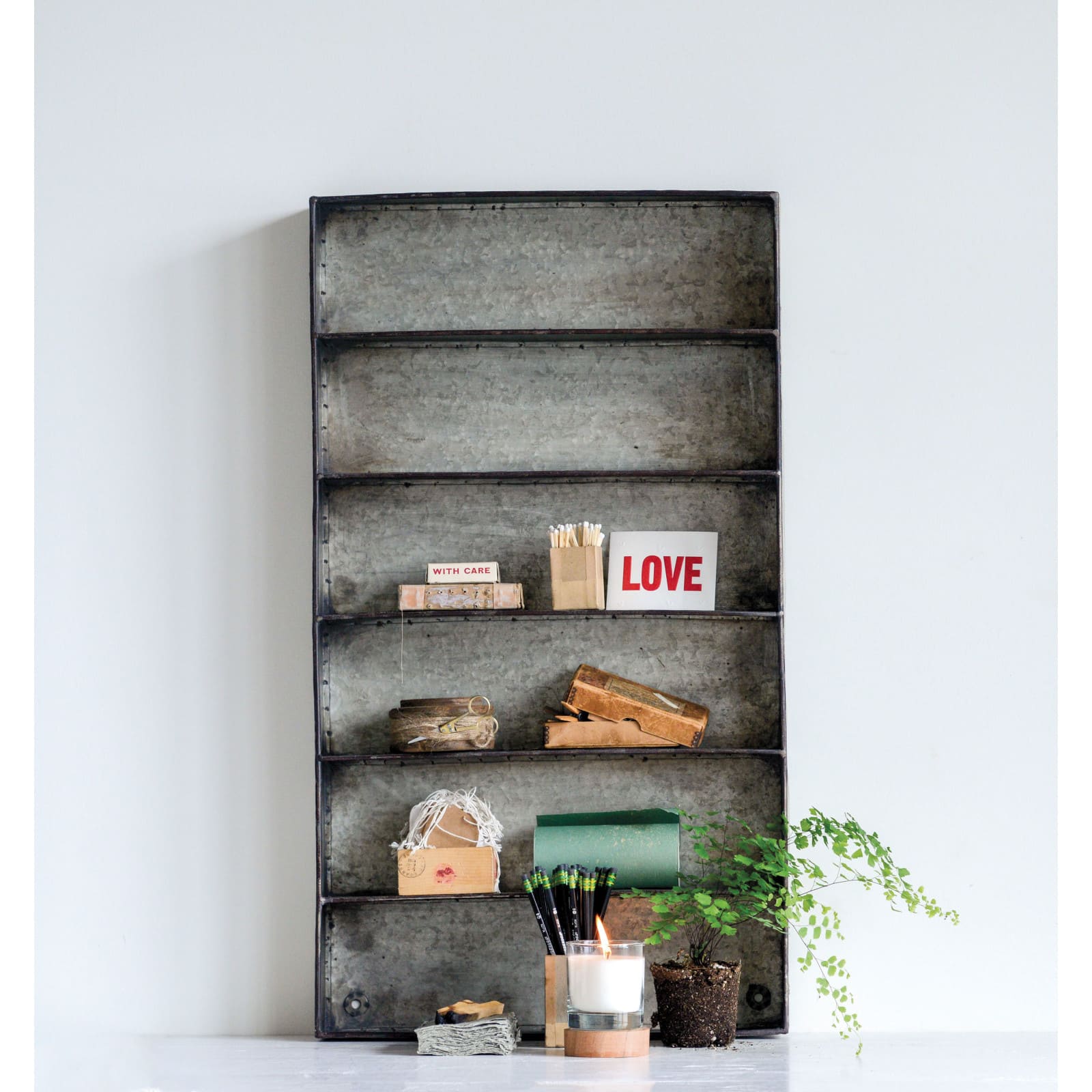 35.5&#x22; Distressed Gray Metal 6 Tier Wall Shelf