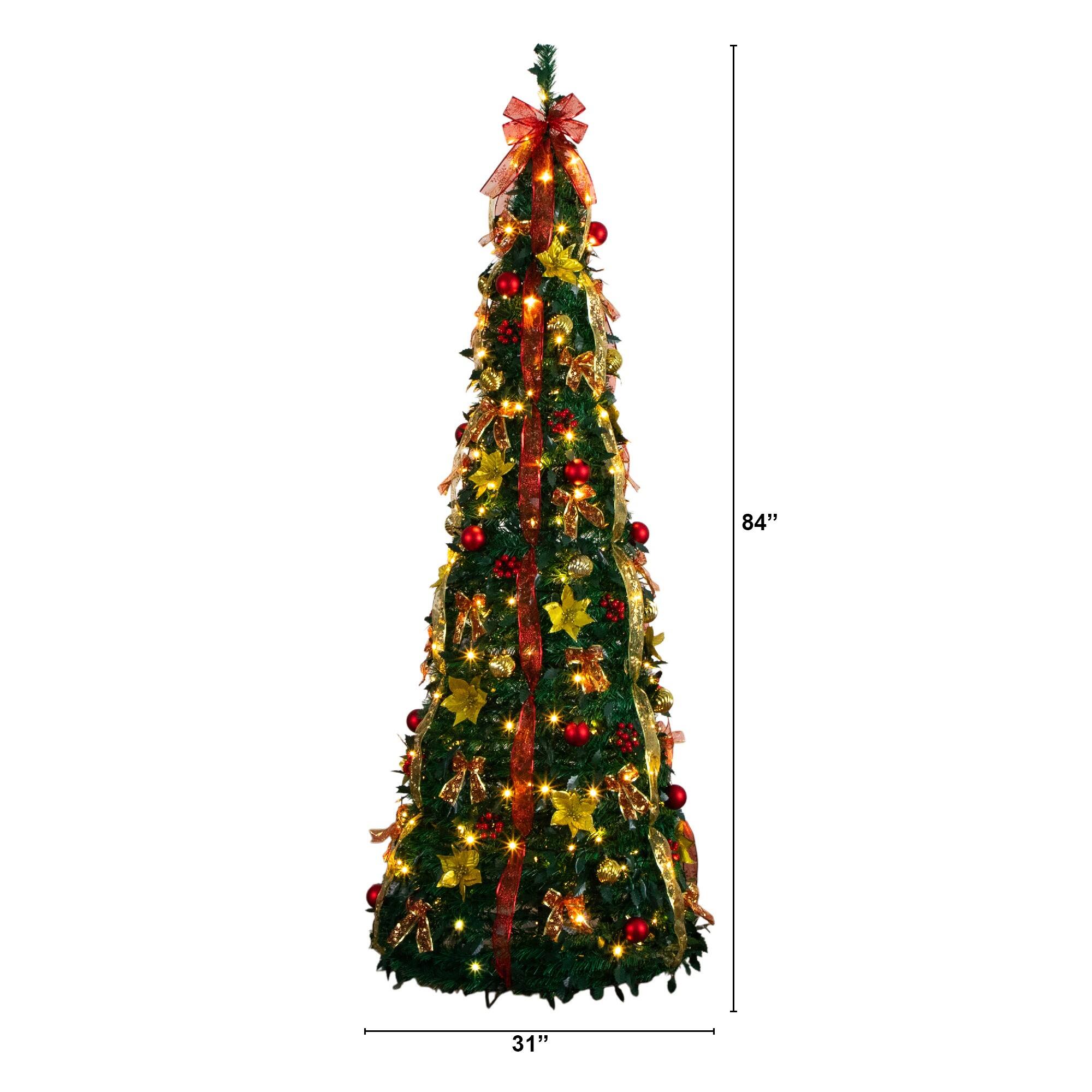 7ft. Pre-Lit Pop-Up Green Artificial Christmas Tree, Warm White LED Lights