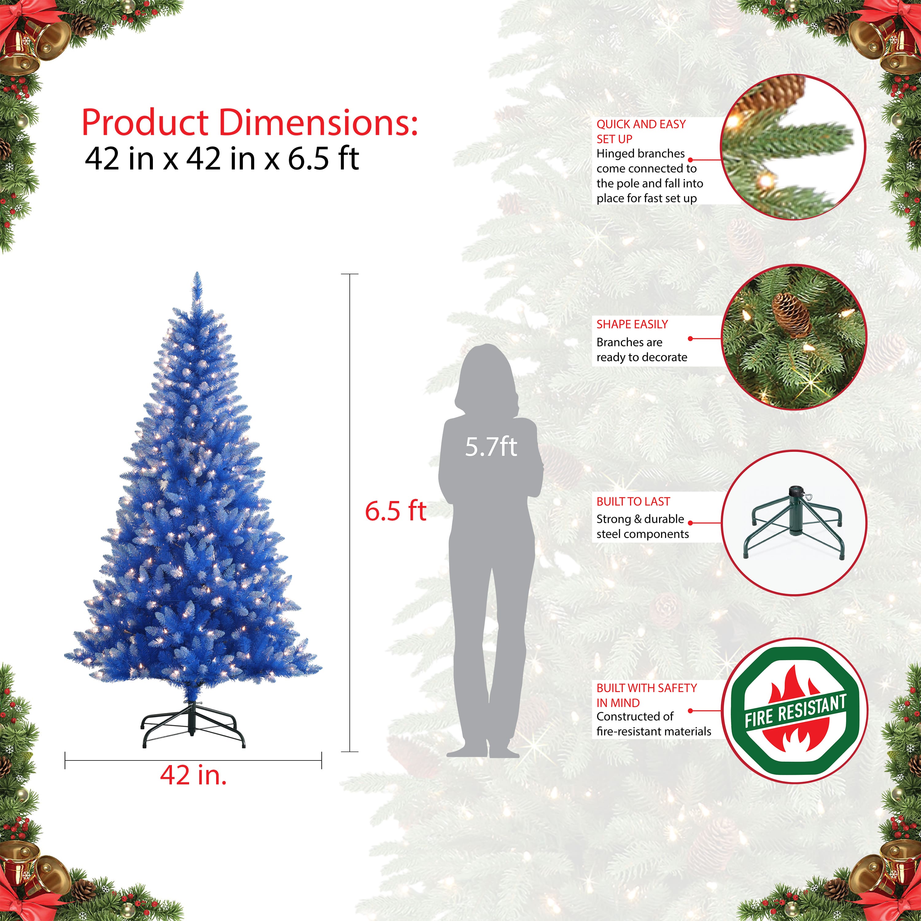 6.5ft. Pre-Lit Fashion Blue Artificial Christmas Tree, Clear Lights