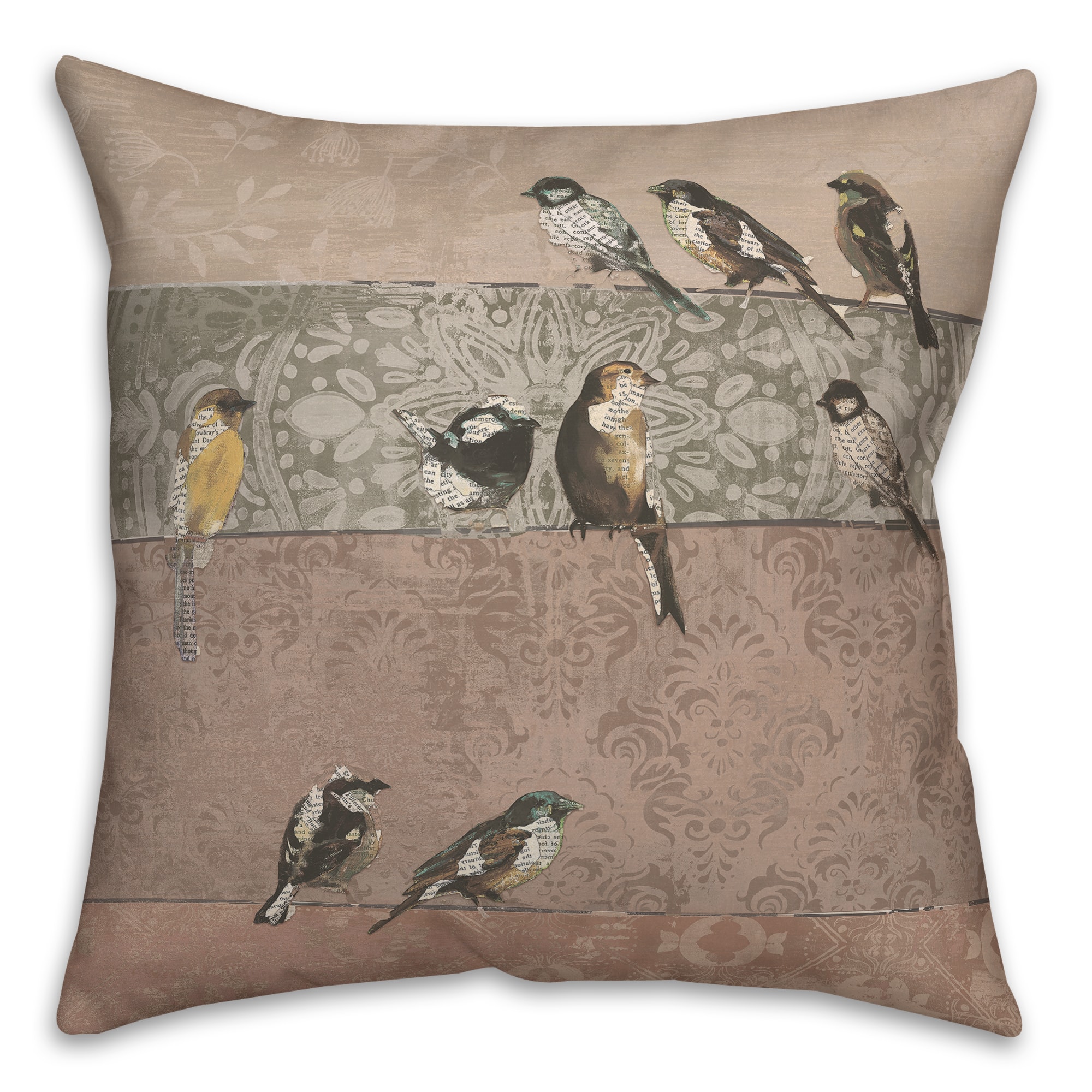 Collage Bird Patchwork 18" x 18" Throw Pillow