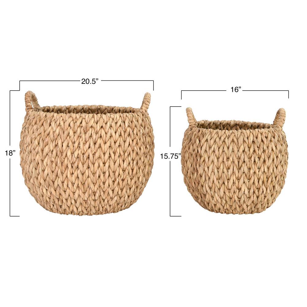 Hello Honey® Beige Round Woven Water Hyacinth Basket with Handles Set