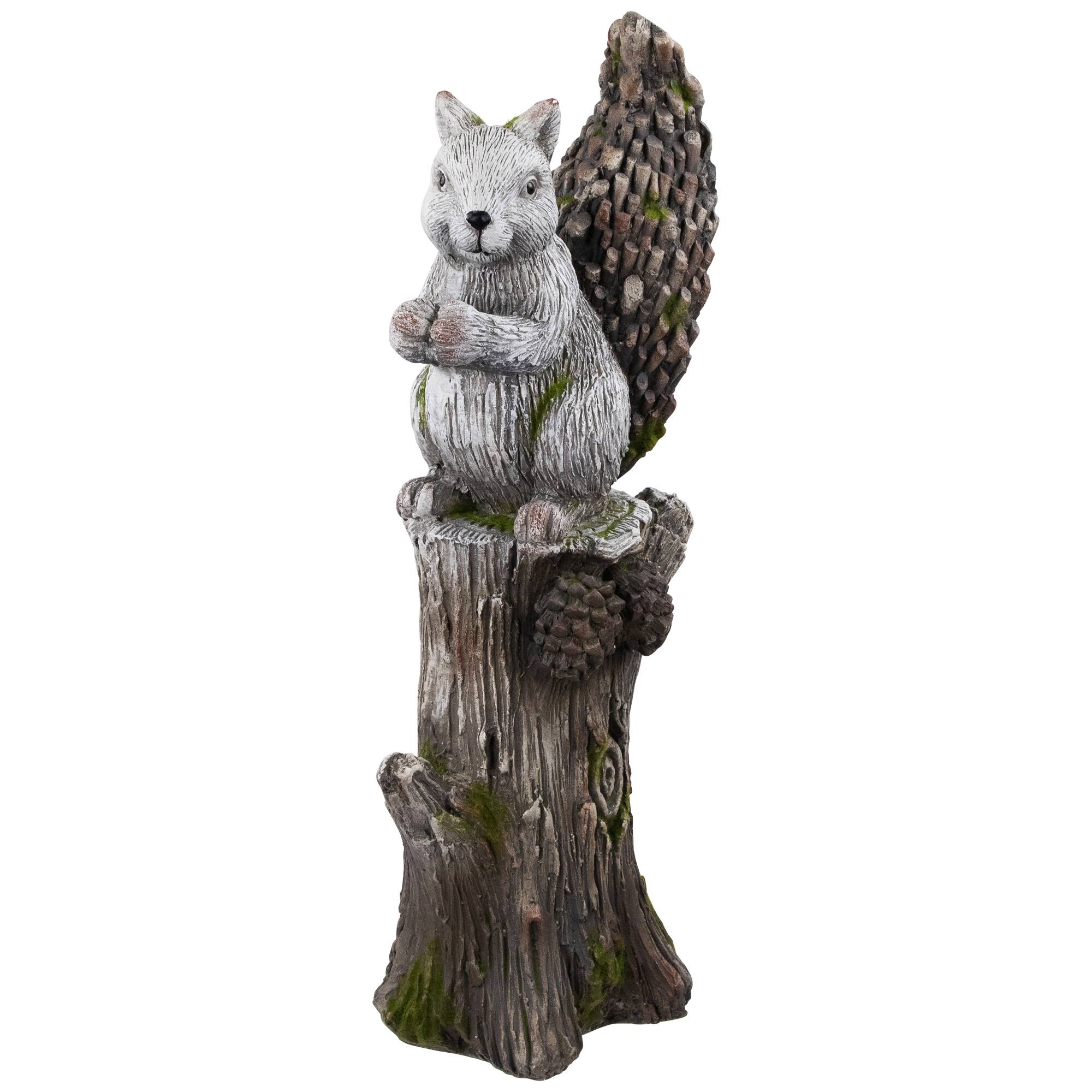 22.75" Squirrel on Tree Stump Outdoor Garden Statue