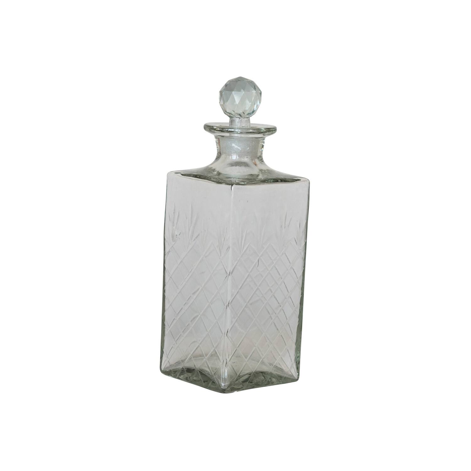 16oz. Clear Reclaimed Etched Square Glass Decanter