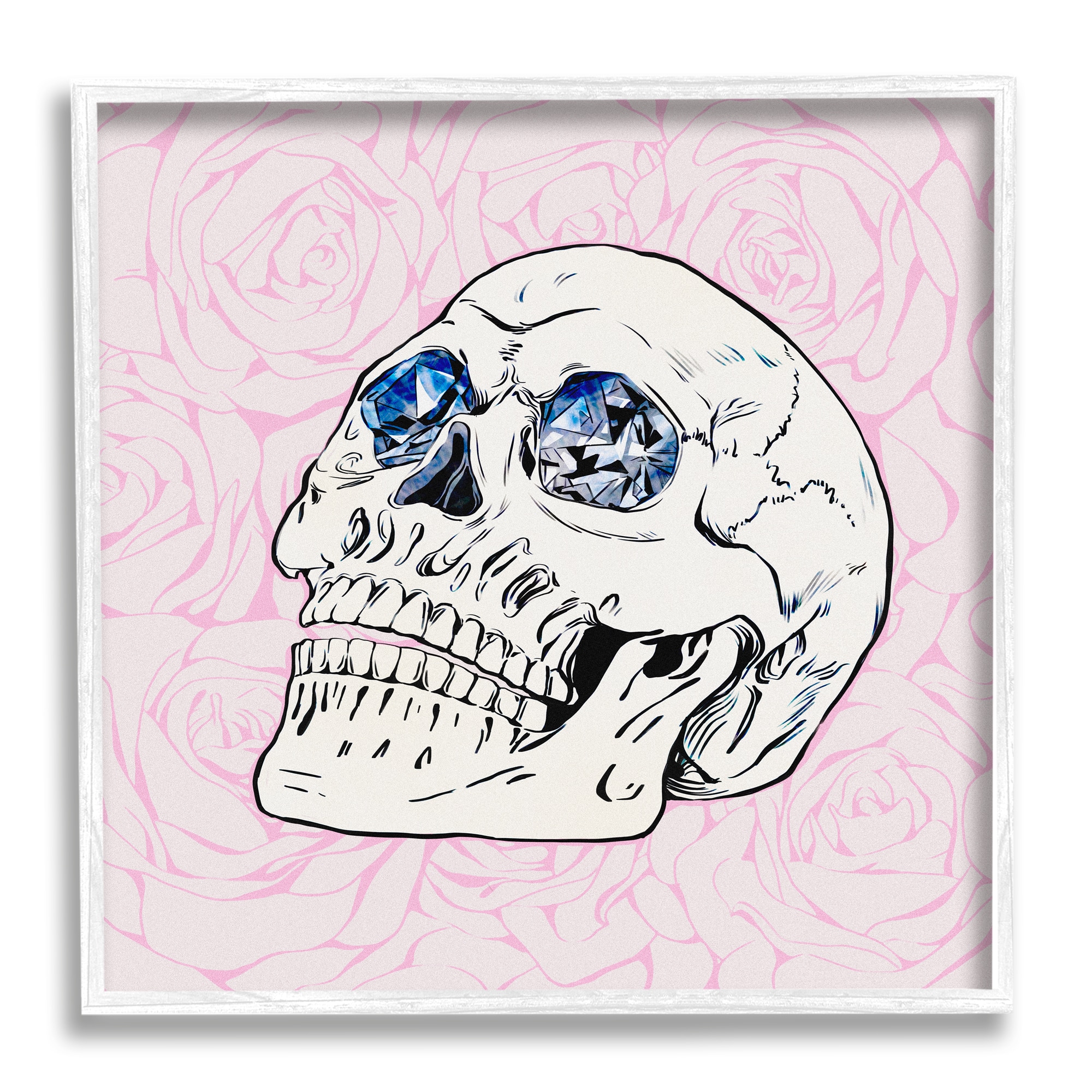 Stupell Industries Pink Roses Crystal Eyes Skull Framed Giclee Art