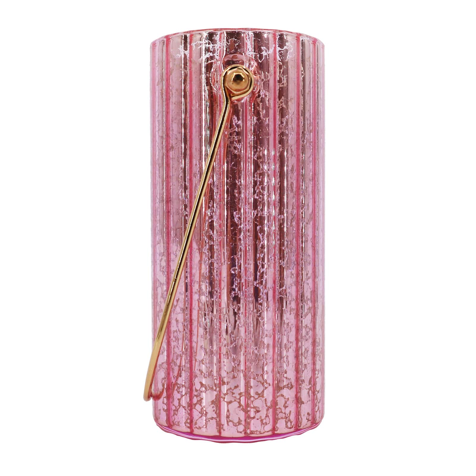 Contenant en verre nervur&#xE9; de couleur rose m&#xE9;tallique avec poign&#xE9;e en m&#xE9;tal, 14 cm d&#x27;Ashland