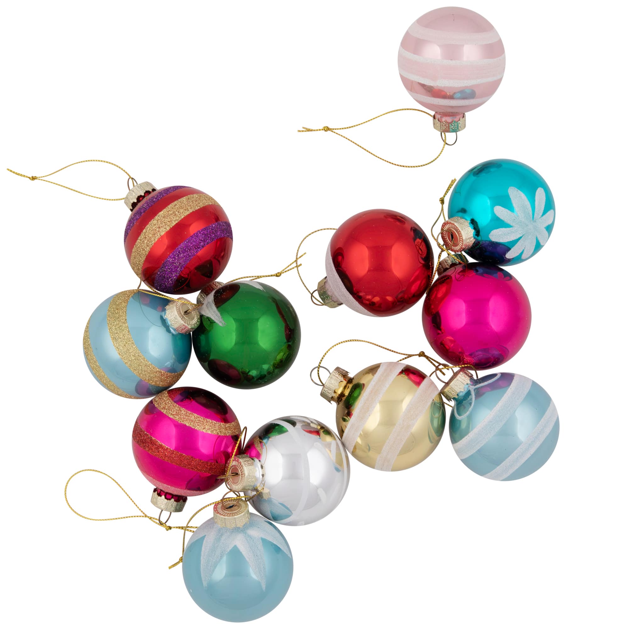 12ct. 2.5&#x22; Frosted &#x26; Glittered Multicolor Glass Ball Ornaments