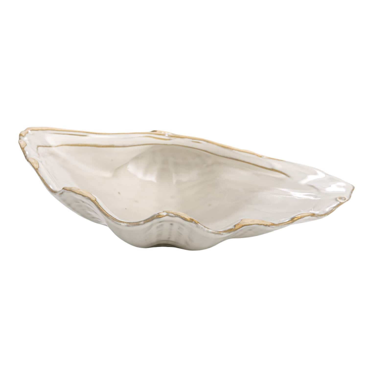 8&#x22; White Reactive Crackle Glaze Stoneware Shell Plates, 4ct.