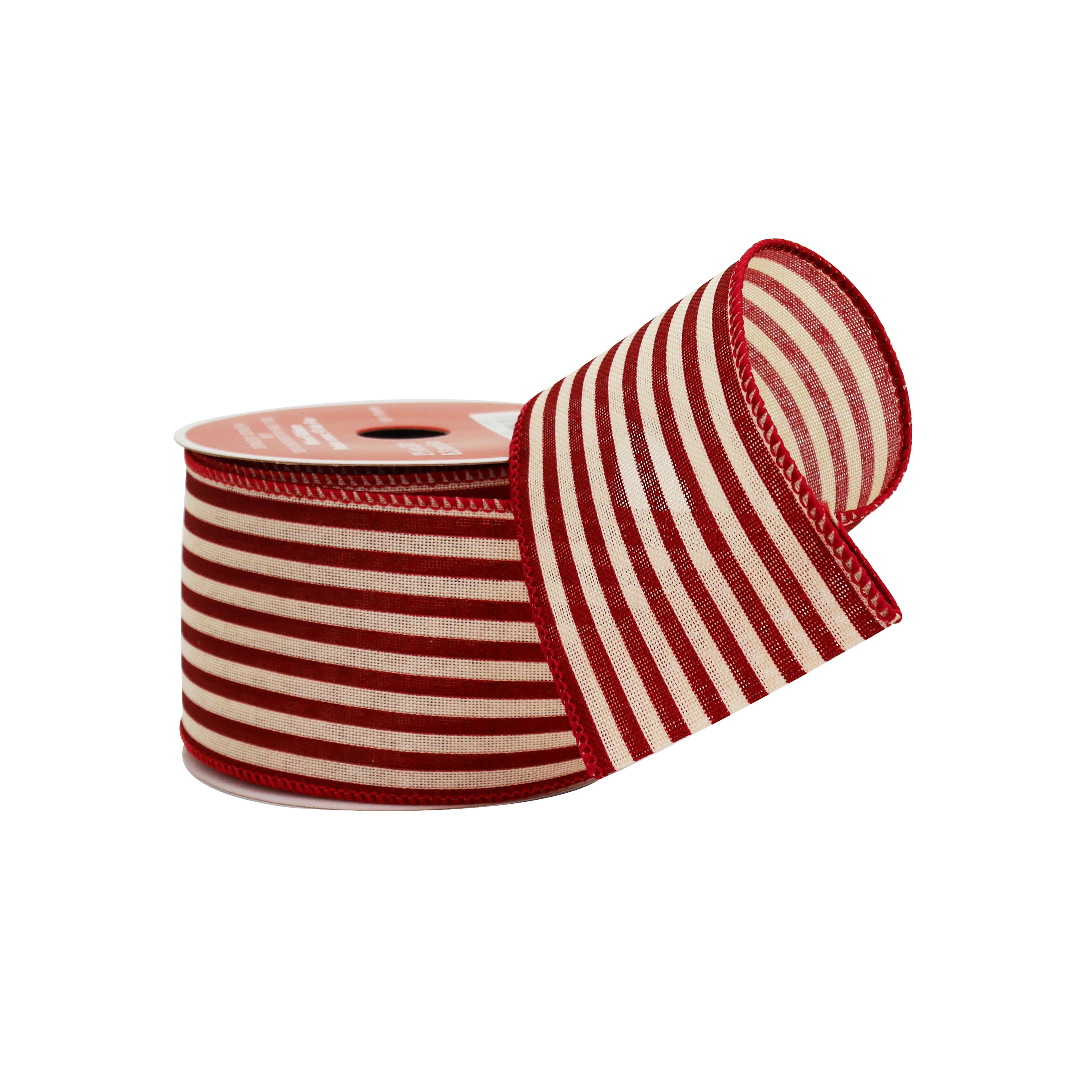 2.5&#x22; x 20ft. Red Ticking Stripes Wired Ribbon by Celebrate It&#xAE;
