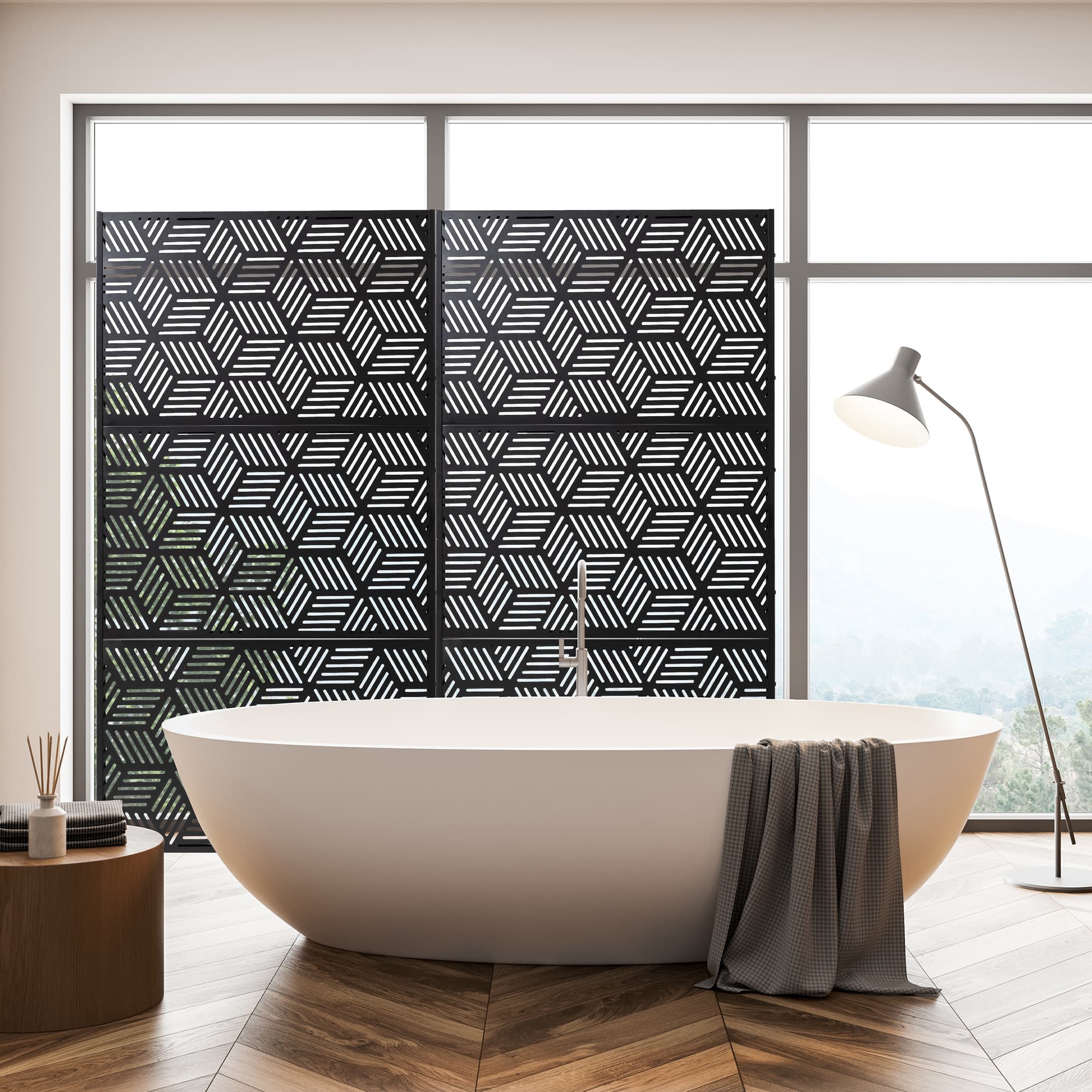 Glitzhome&#xAE; 6ft. Black Galvanized Steel Geometric Room Divider