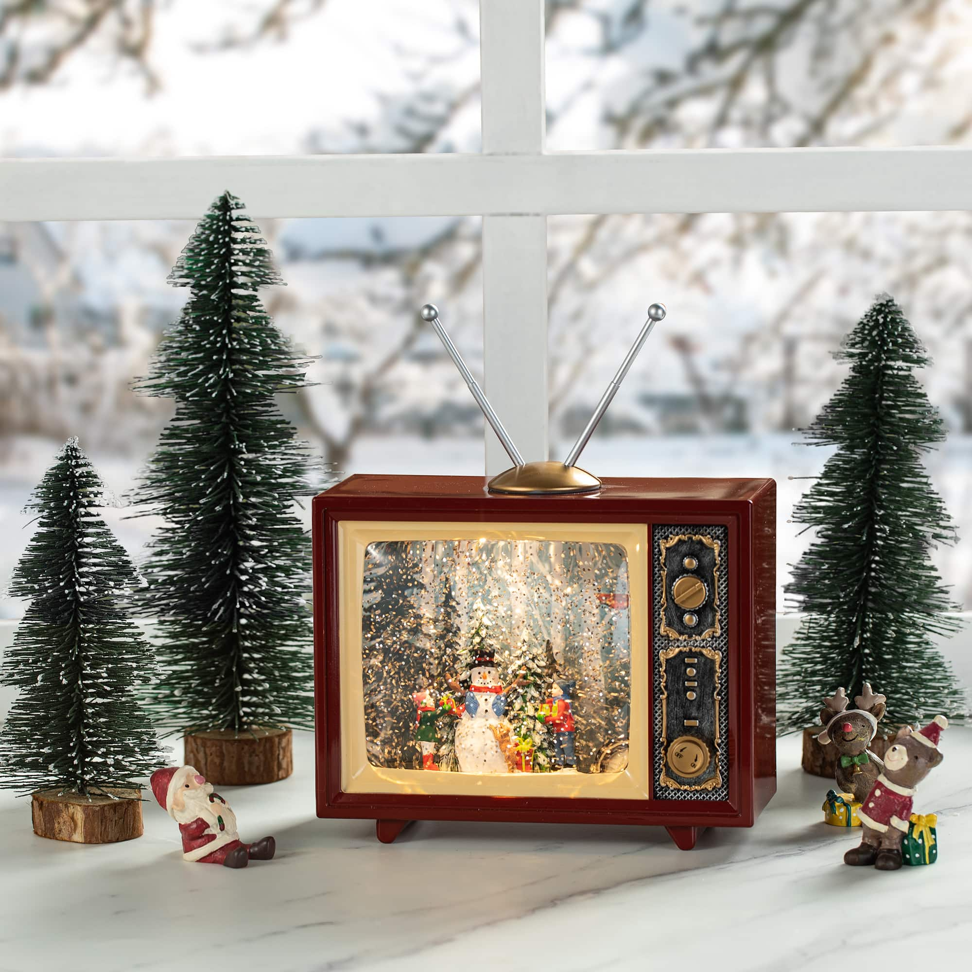 Glitzhome&#xAE; 7.5&#x22; Lighted TV with Snowman Waterglobe