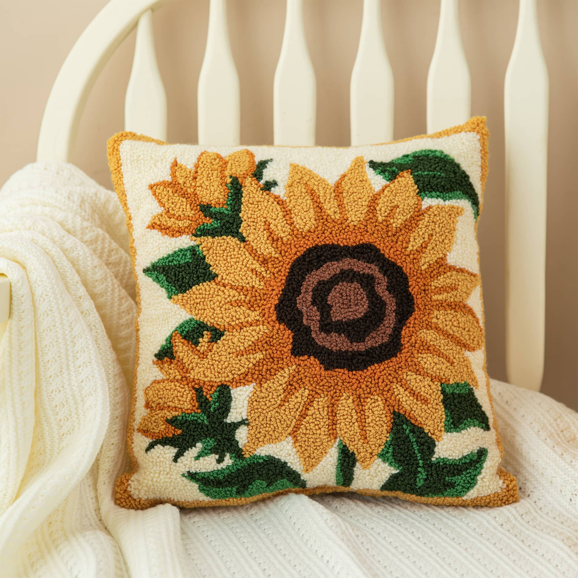 Glitzhome&#xAE; 14&#x22; Fall Hooked Sunflower Pillow