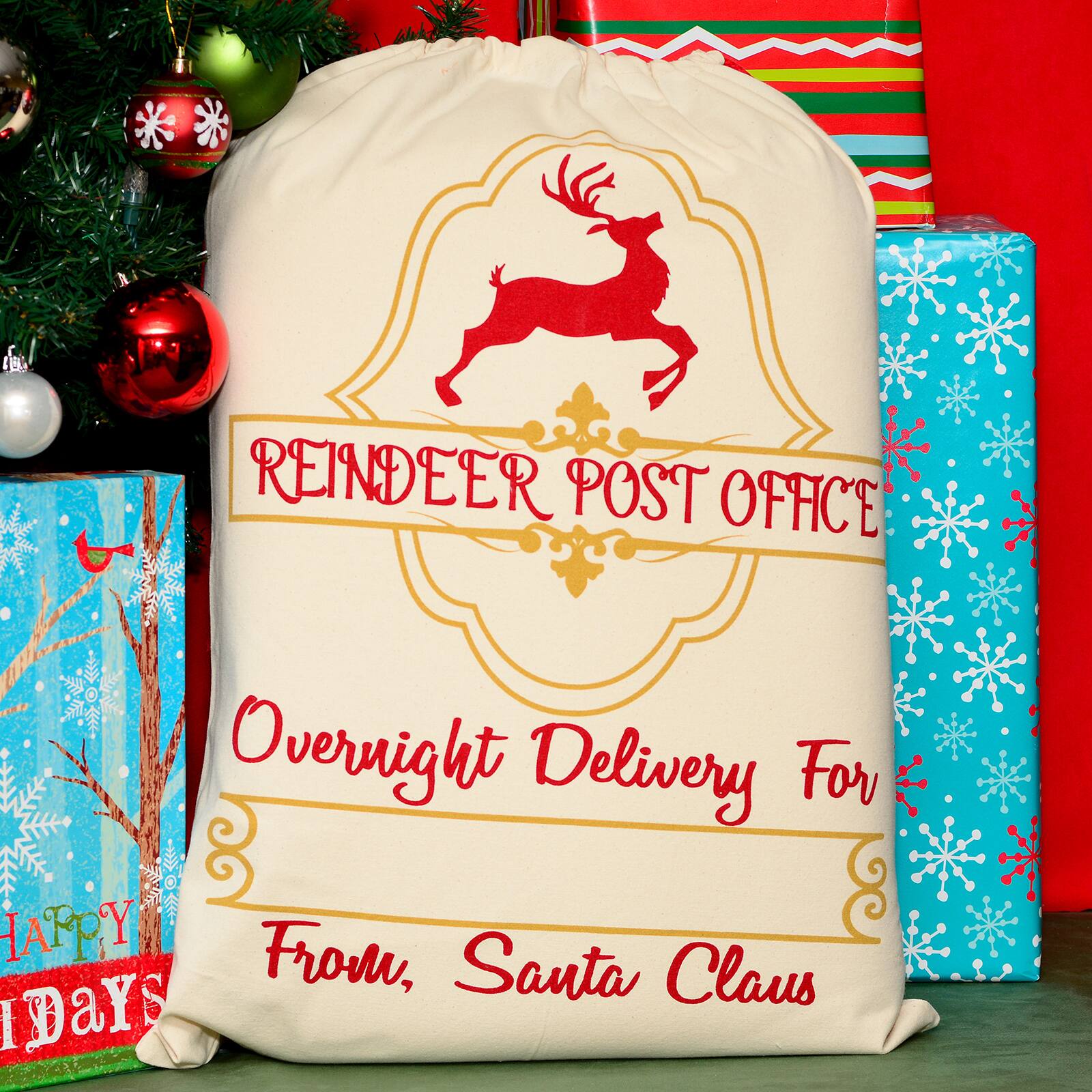 Personality Case™ 19" x 26" Reindeer Post Cotton Christmas Drawstring Bag