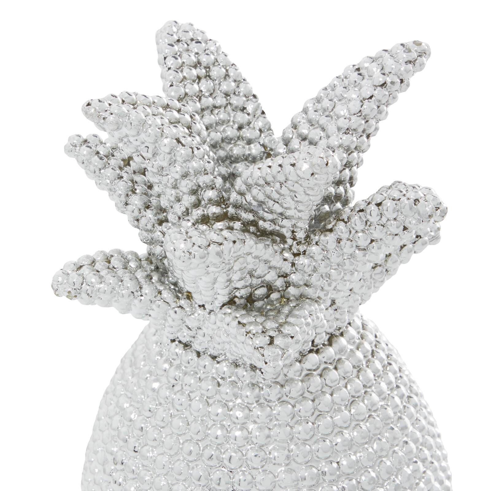 Silver Polystone Glam Pineapple Sculpture, 12" x 6" x 6"