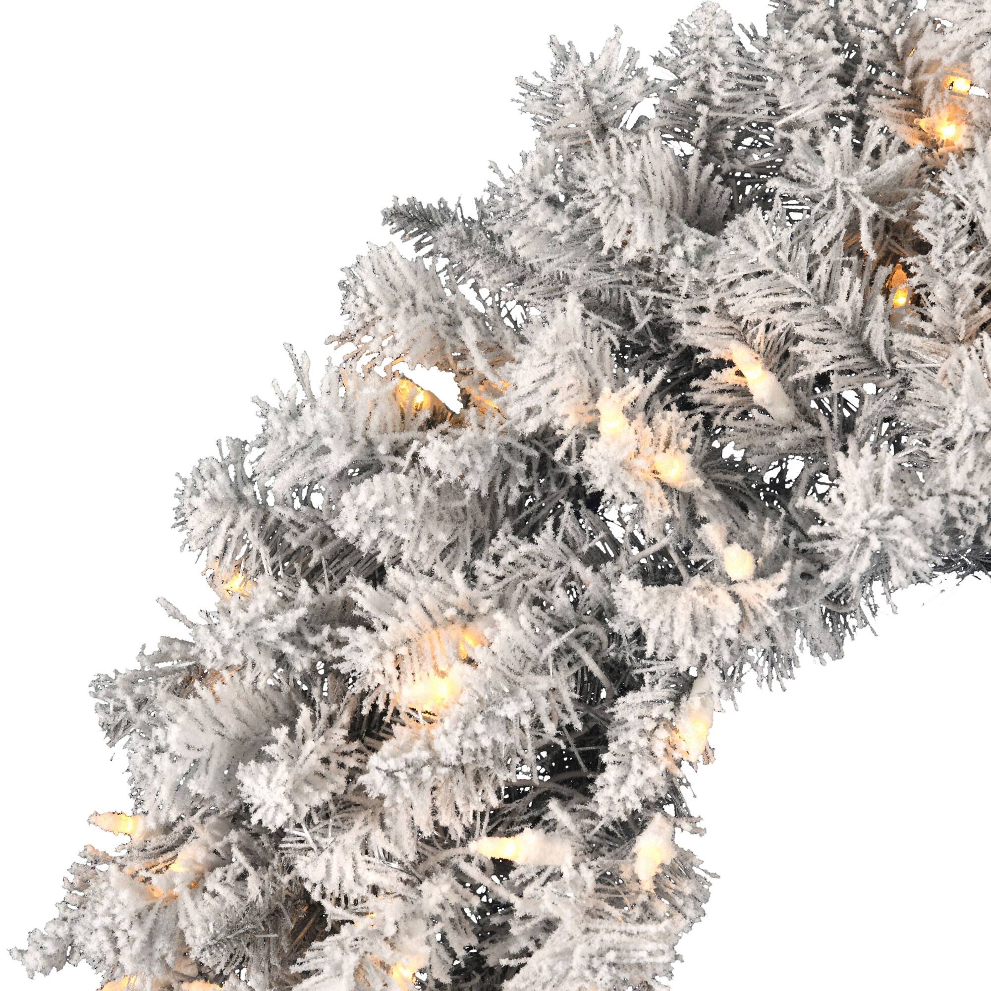 24" Pre-Lit Frosted Silver Artificial Christmas Wreath, Warm White Dura-lit LED Lights